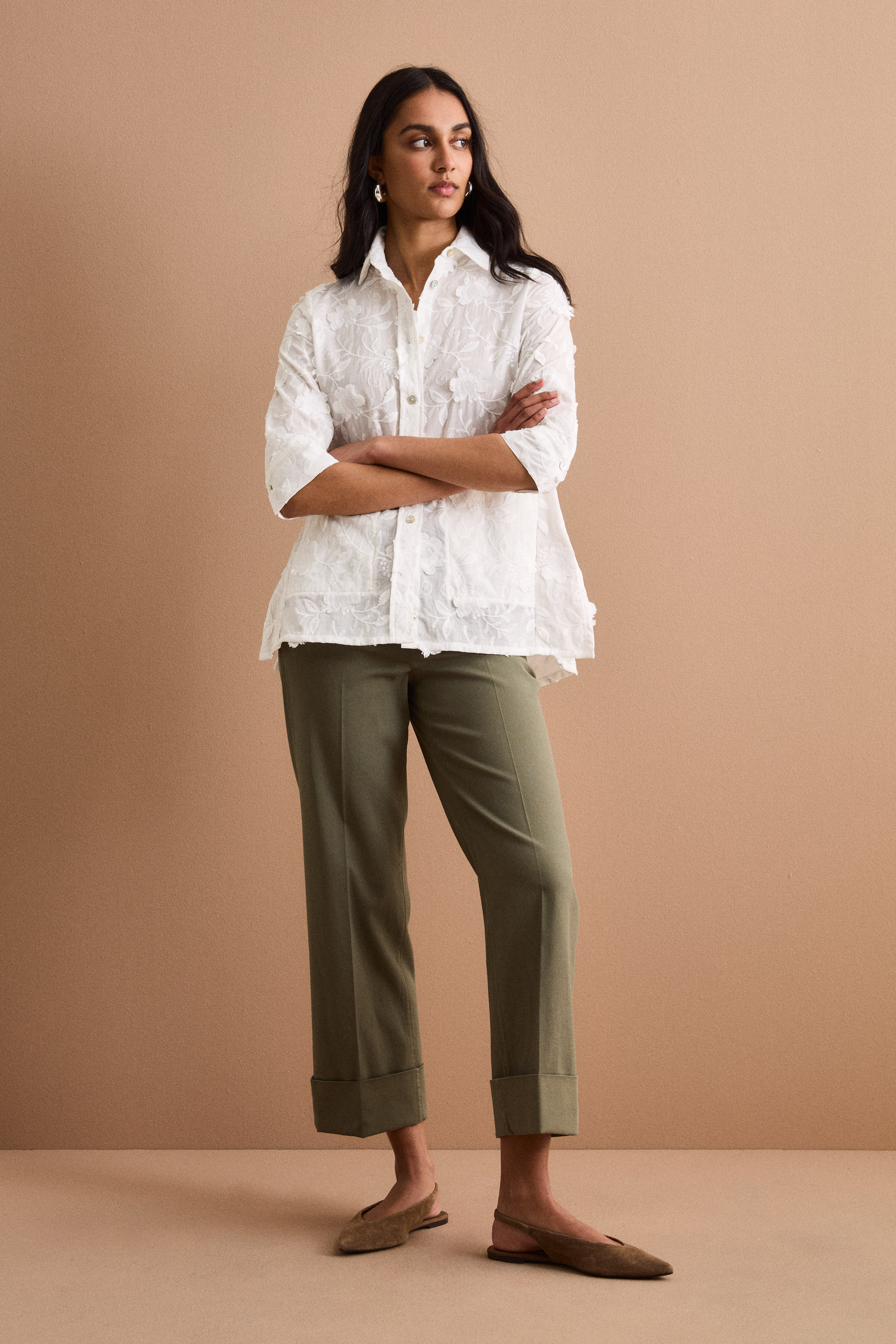 Camicia Fil Coupé Over in Misto Cotone - BIANCO