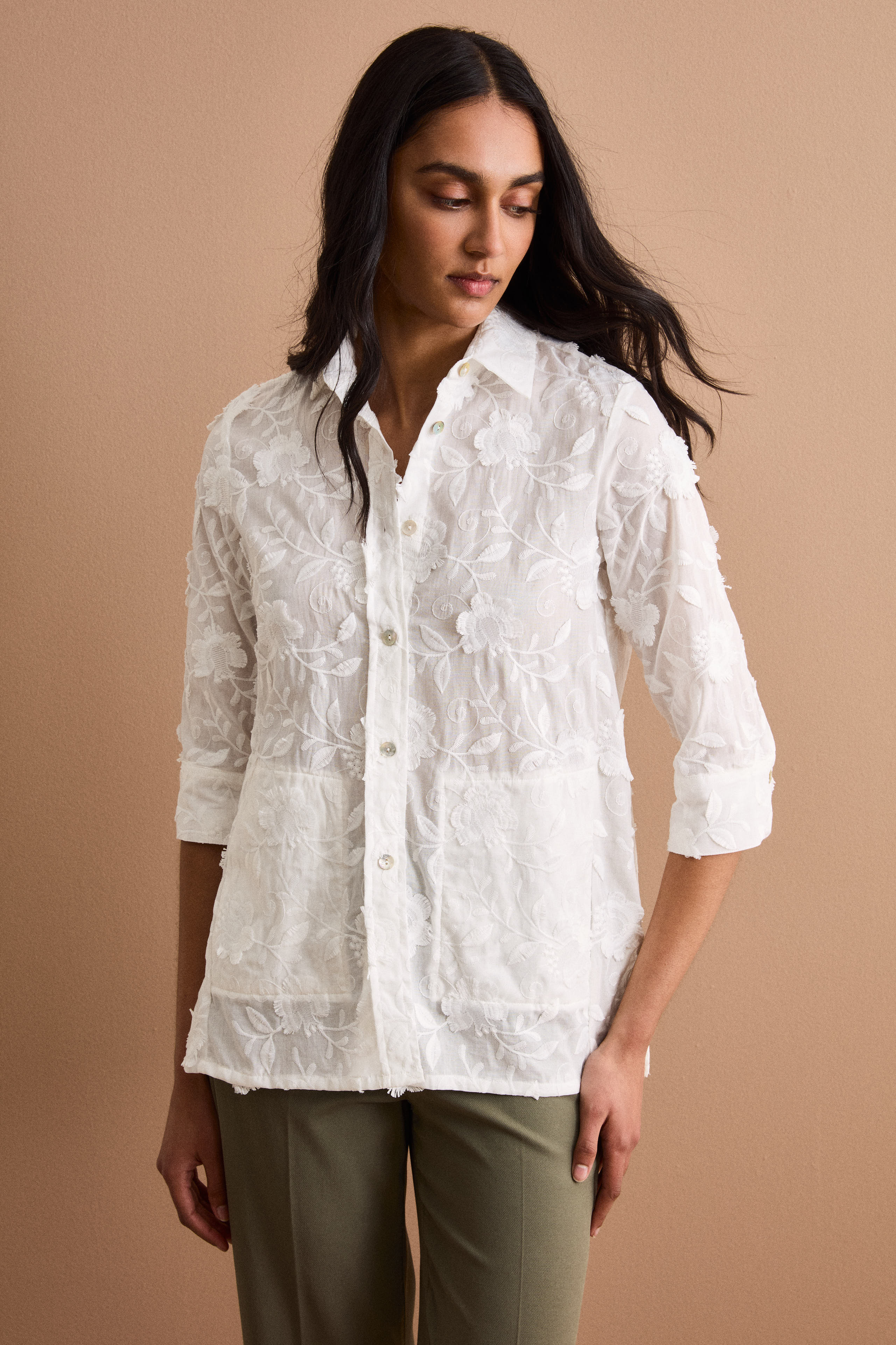 Camicia Fil Coupé Over in Misto Cotone - BIANCO