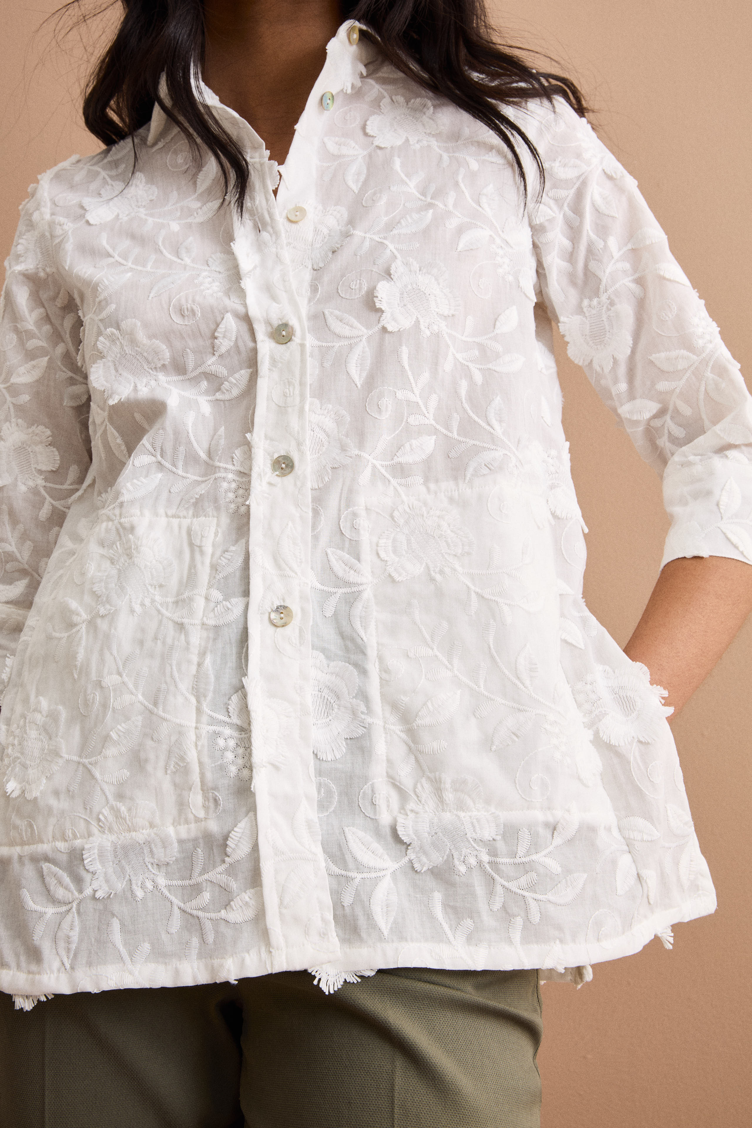 Camicia Fil Coupé Over in Misto Cotone - BIANCO