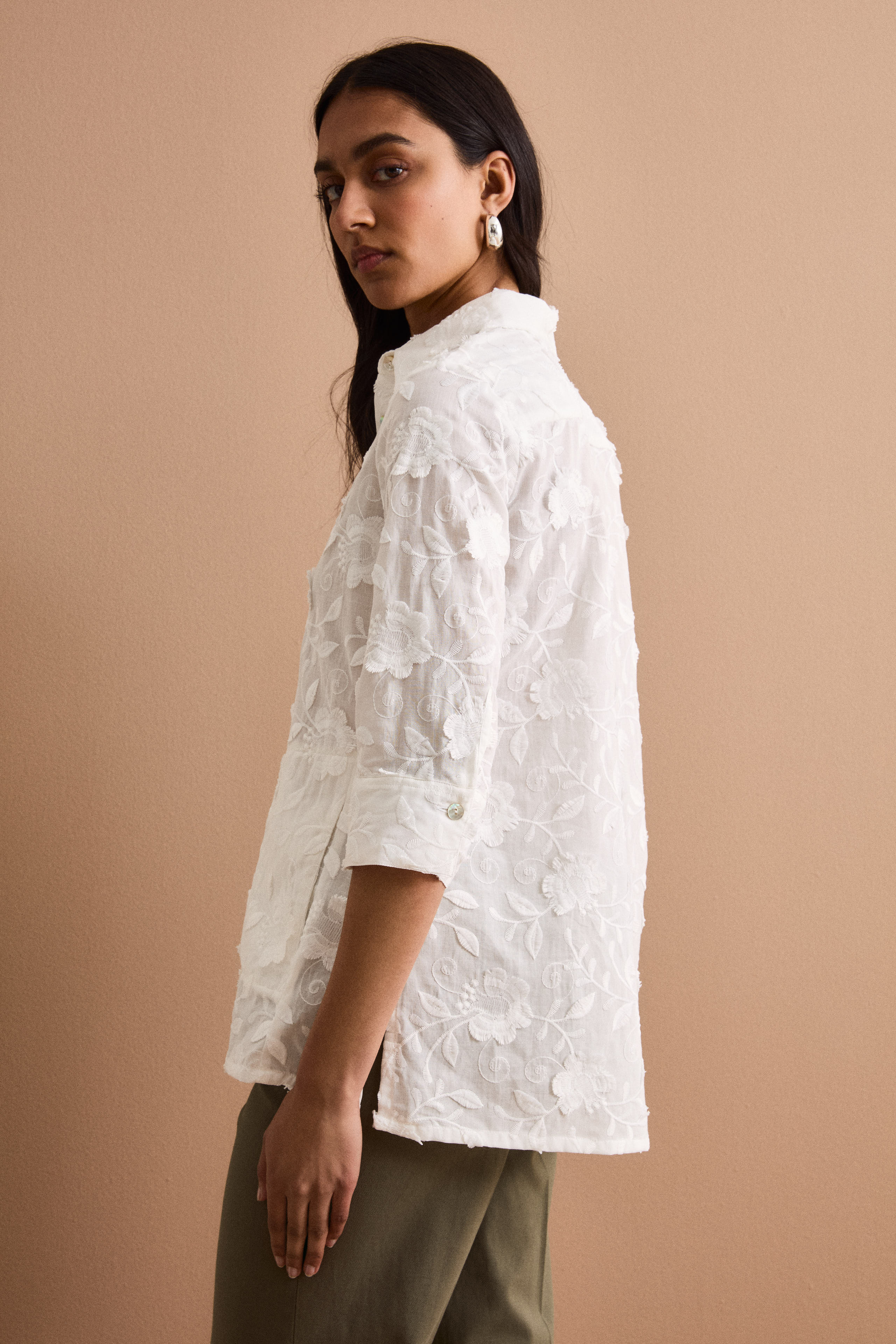 Camicia Fil Coupé Over in Misto Cotone - BIANCO