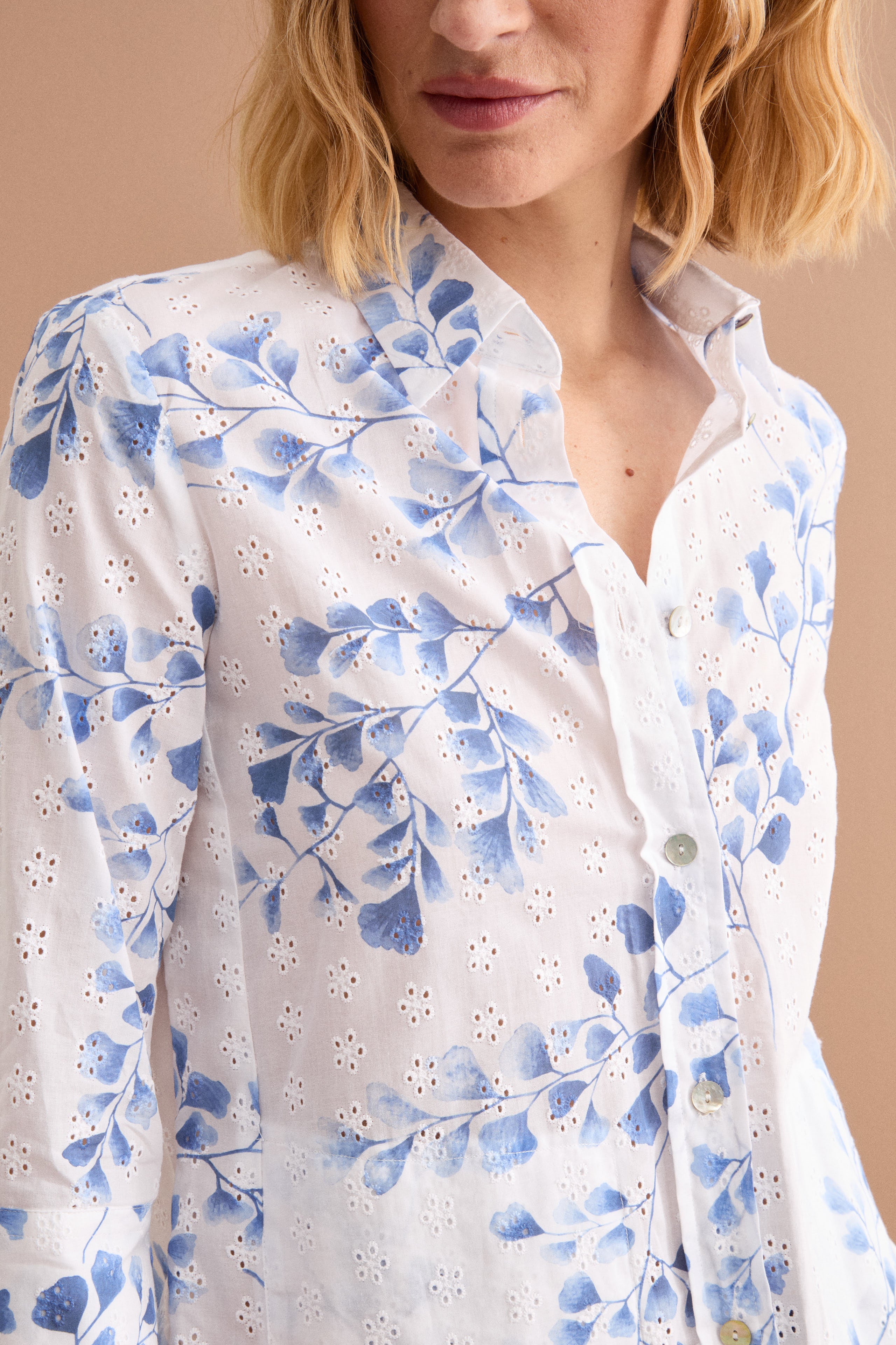 Camicia Oversize in Cotone Sangallo - FANT. BIANCO/BLU