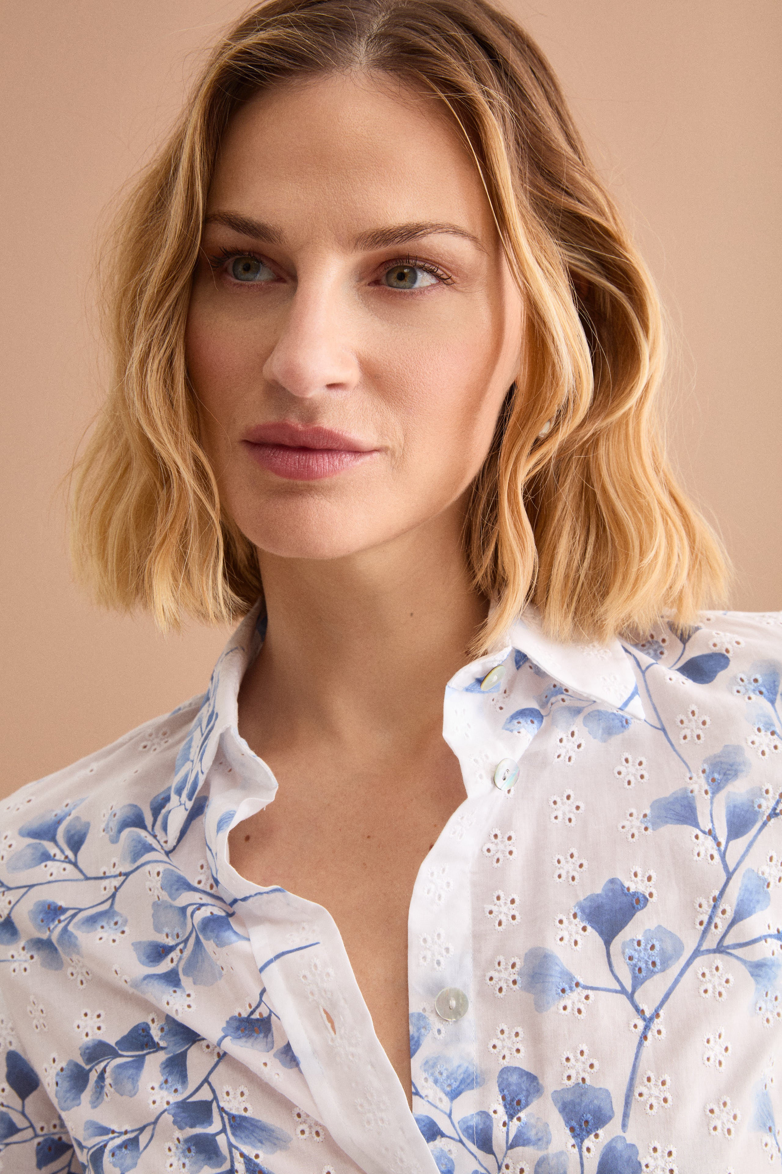 Camicia Oversize in Cotone Sangallo - FANT. BIANCO/BLU