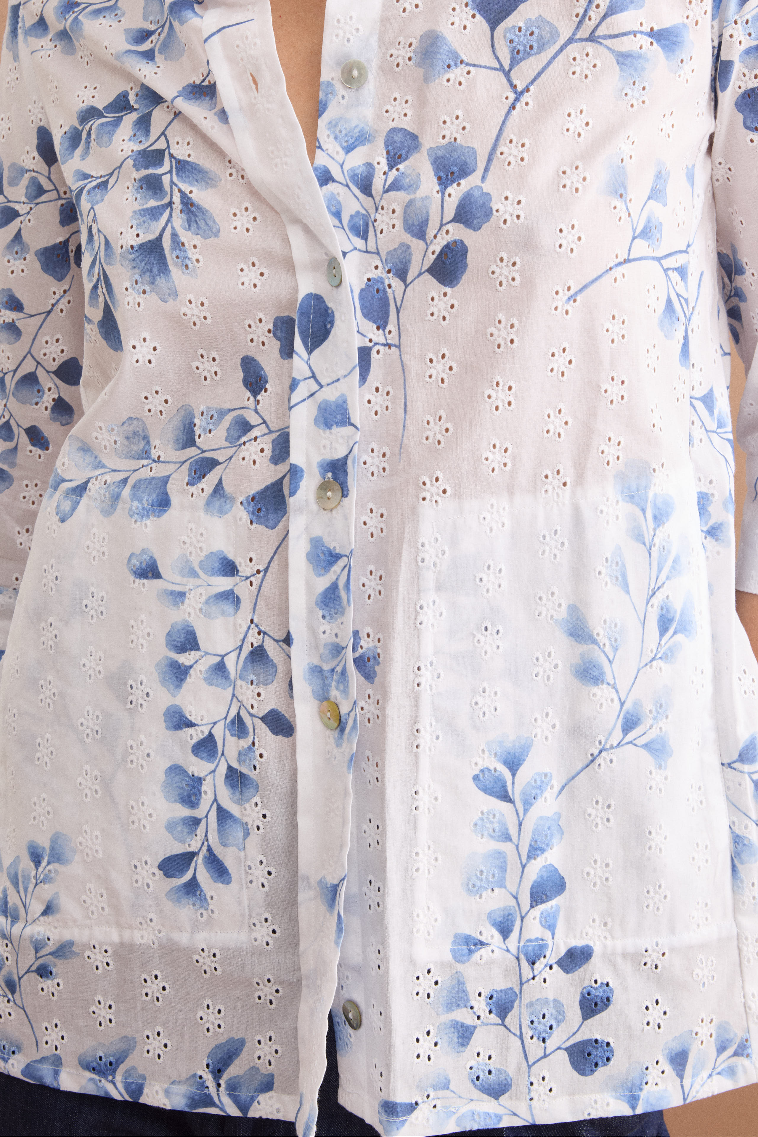 Camicia Oversize in Cotone Sangallo - FANT. BIANCO/BLU