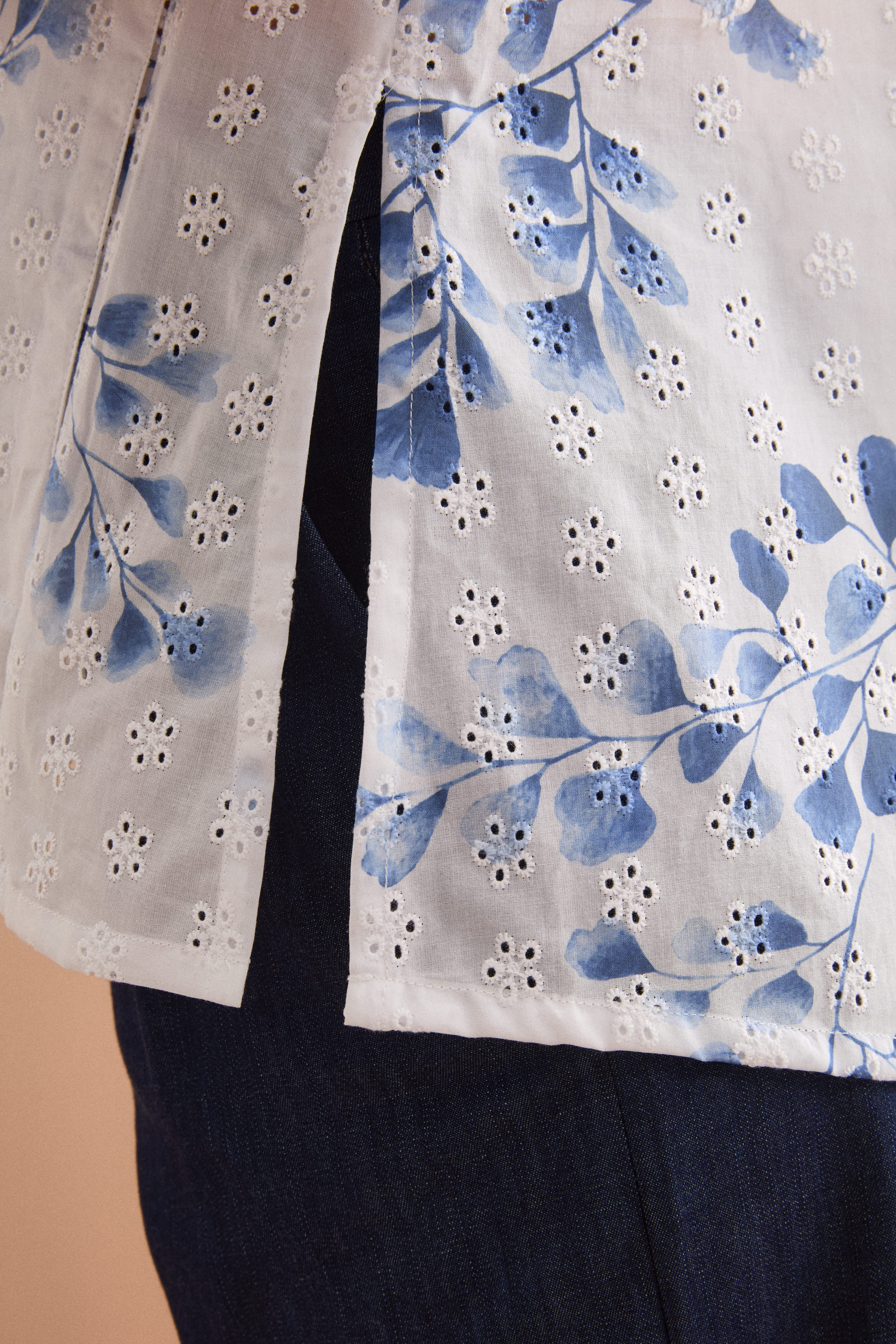 Camicia Oversize in Cotone Sangallo - FANT. BIANCO/BLU