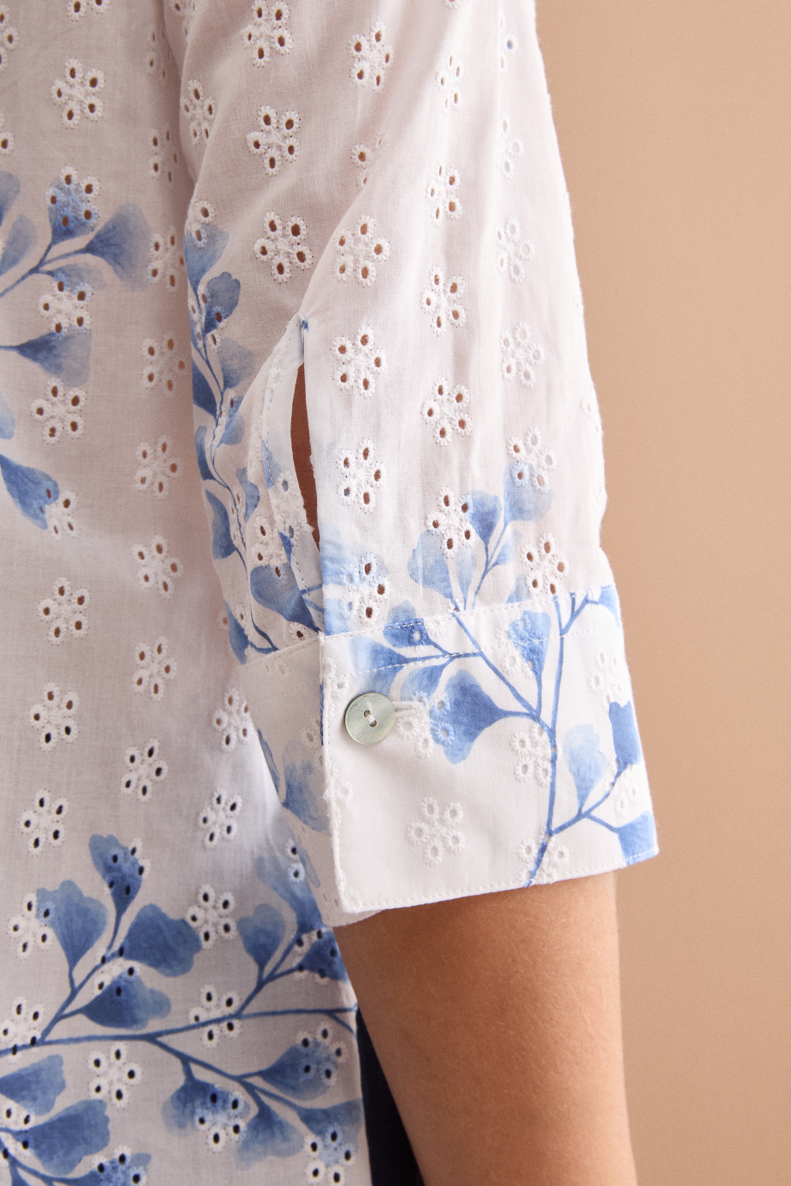 Camicia Oversize in Cotone Sangallo - FANT. BIANCO/BLU