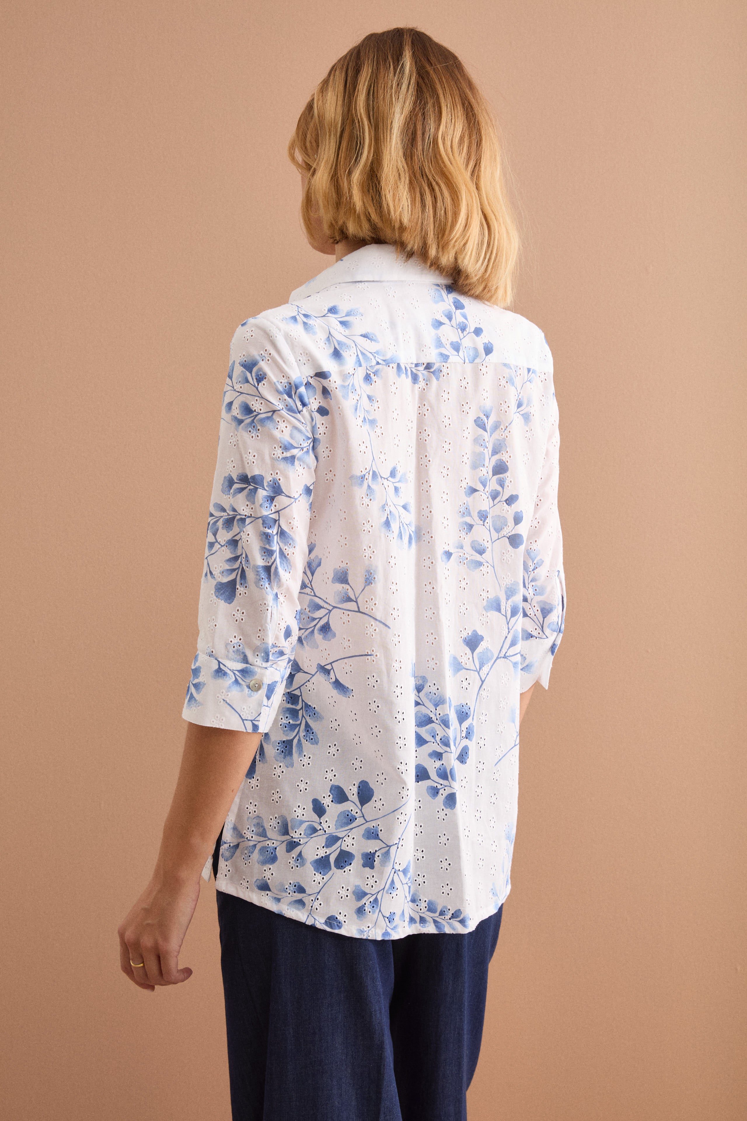 Camicia Oversize in Cotone Sangallo - FANT. BIANCO/BLU