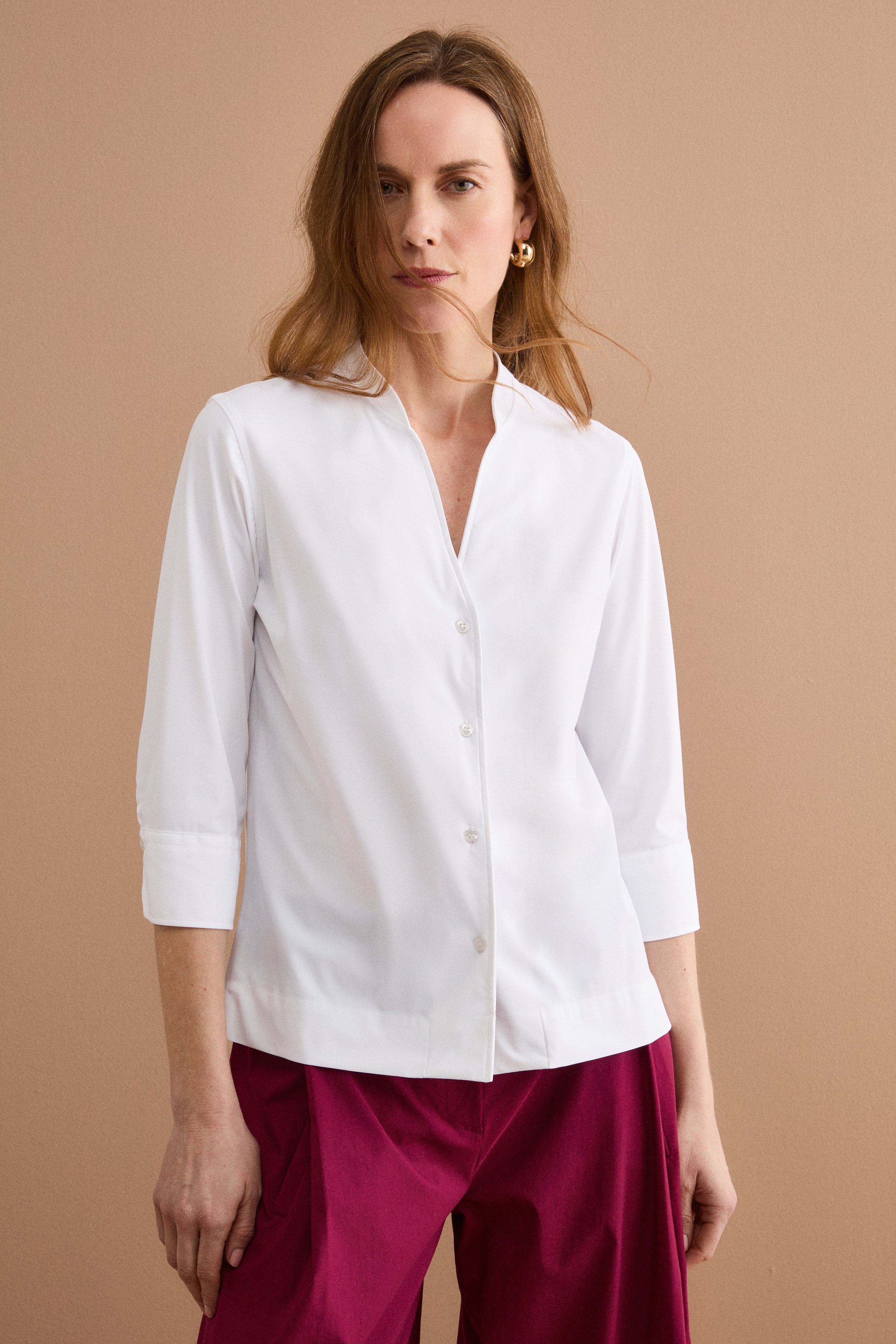 Camicia Tecnica Regular Fit con Collo Alto - BIANCO