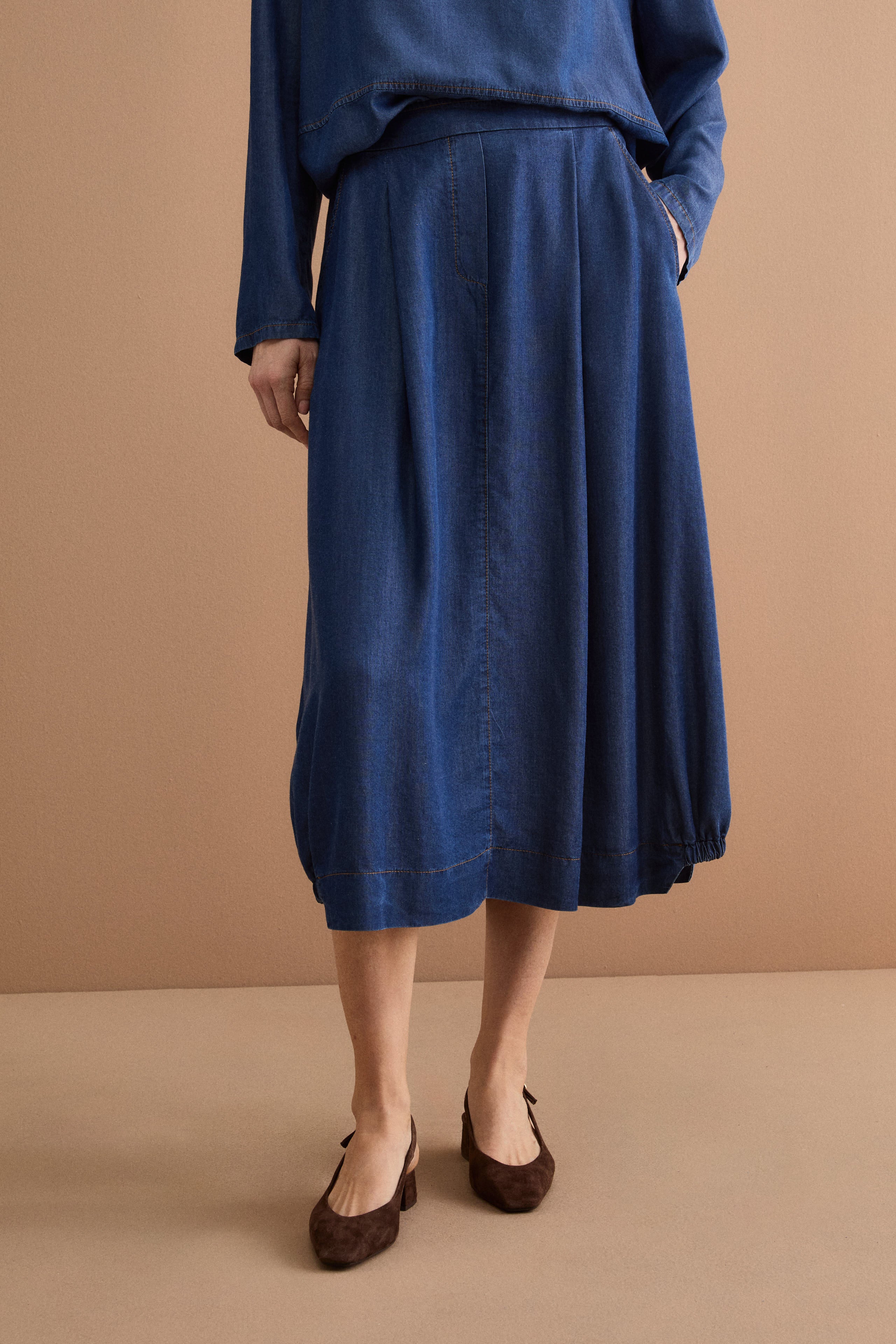 Gonna Lunga in Denim con Tasche - DENIM