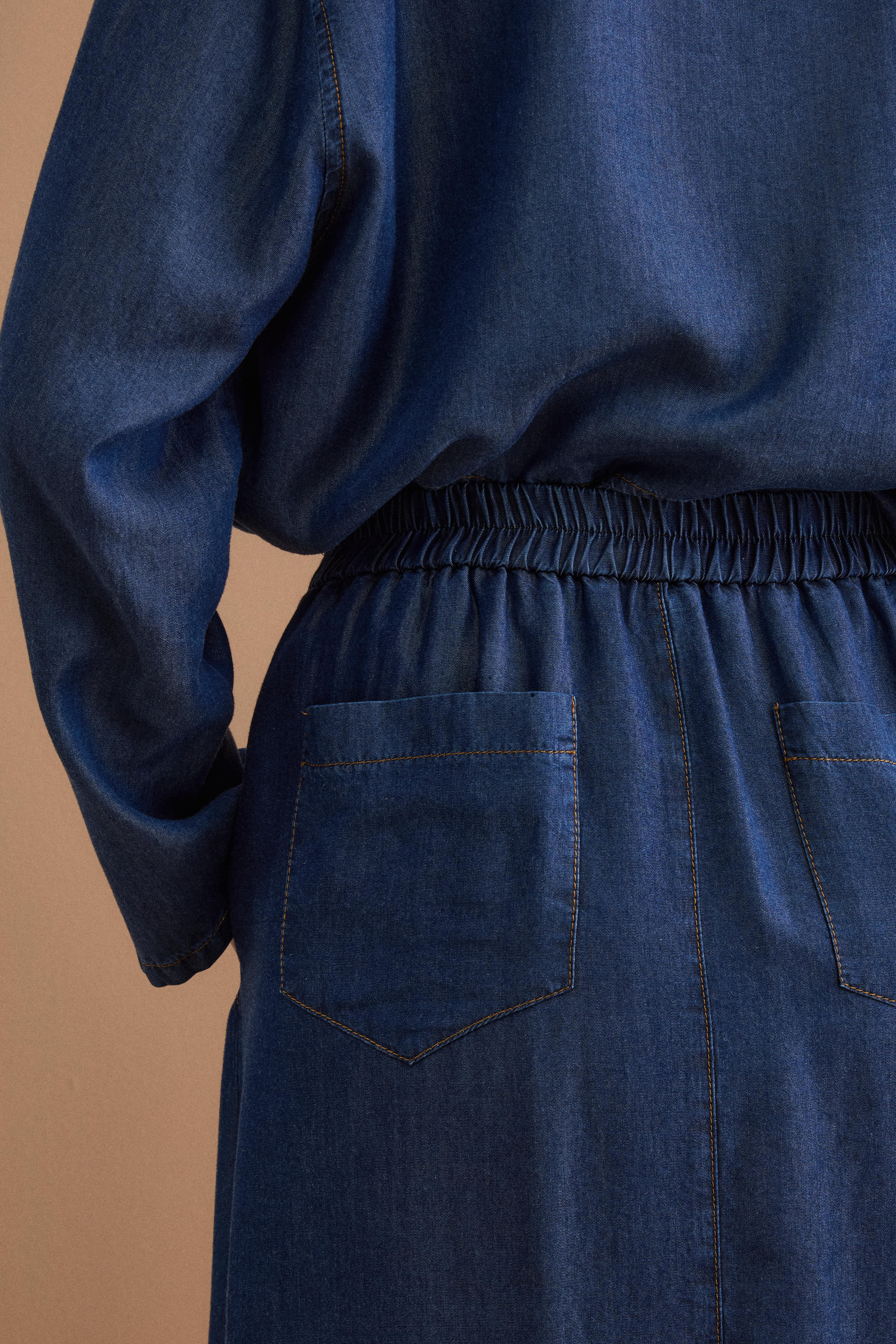Gonna Lunga in Denim con Tasche - DENIM