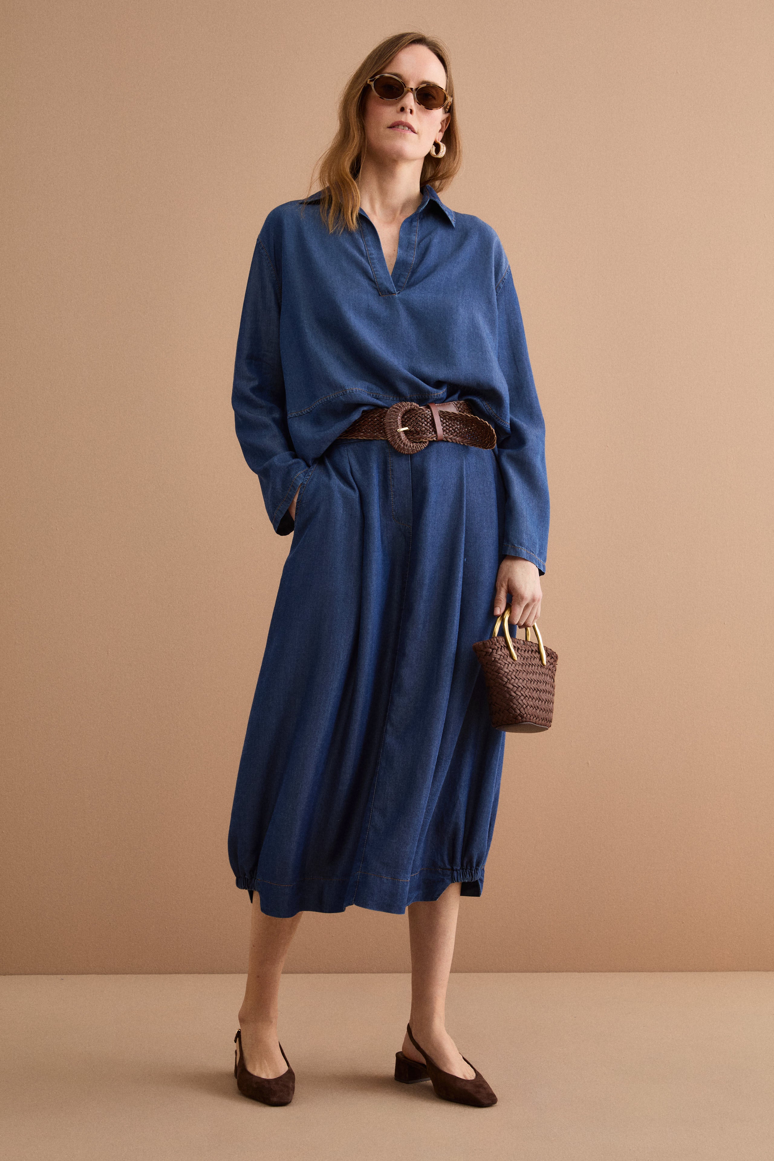 Blusa Denim Over con Colletto a Camicia - DENIM