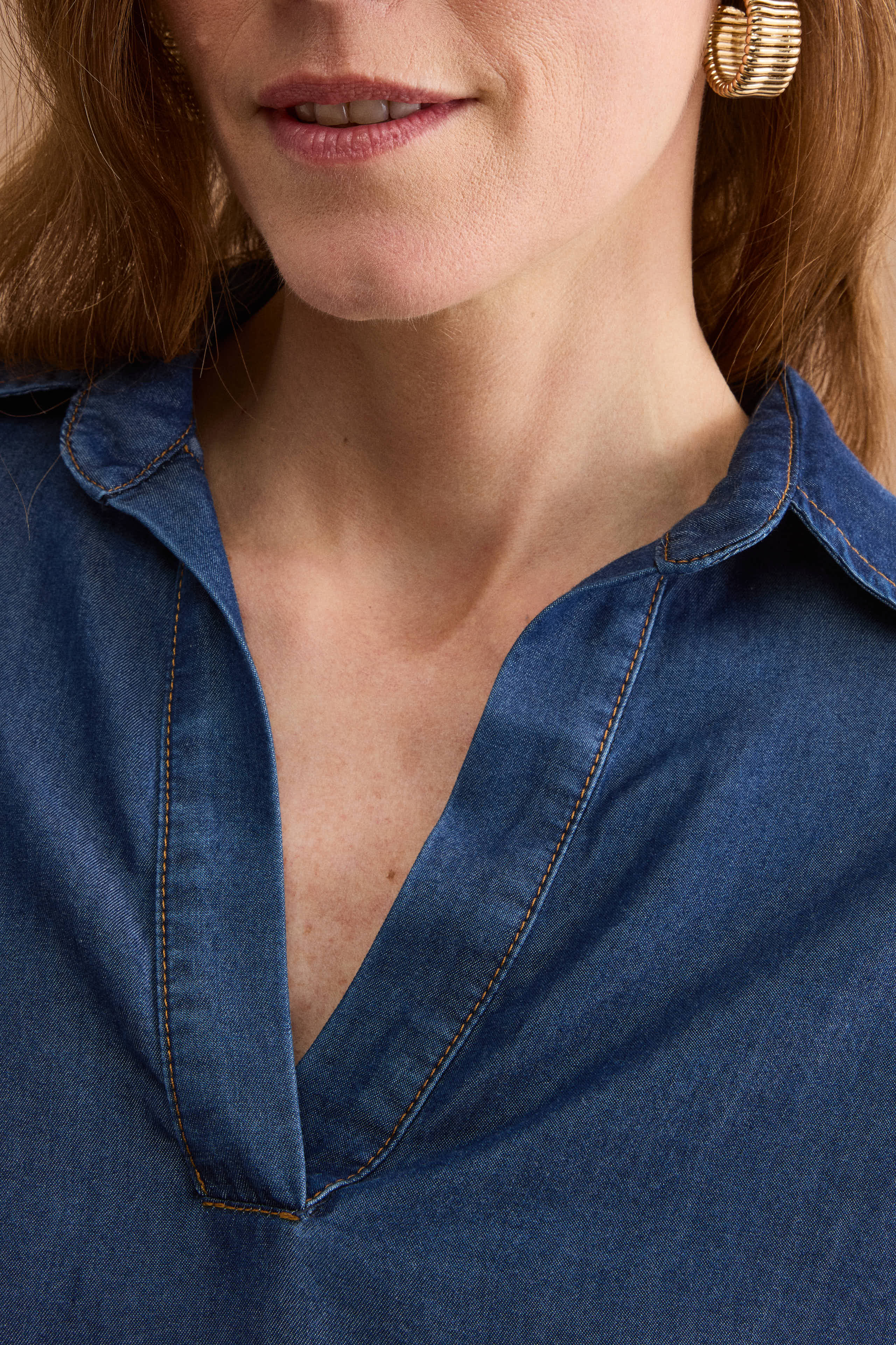 Blusa Denim Over con Colletto a Camicia - DENIM