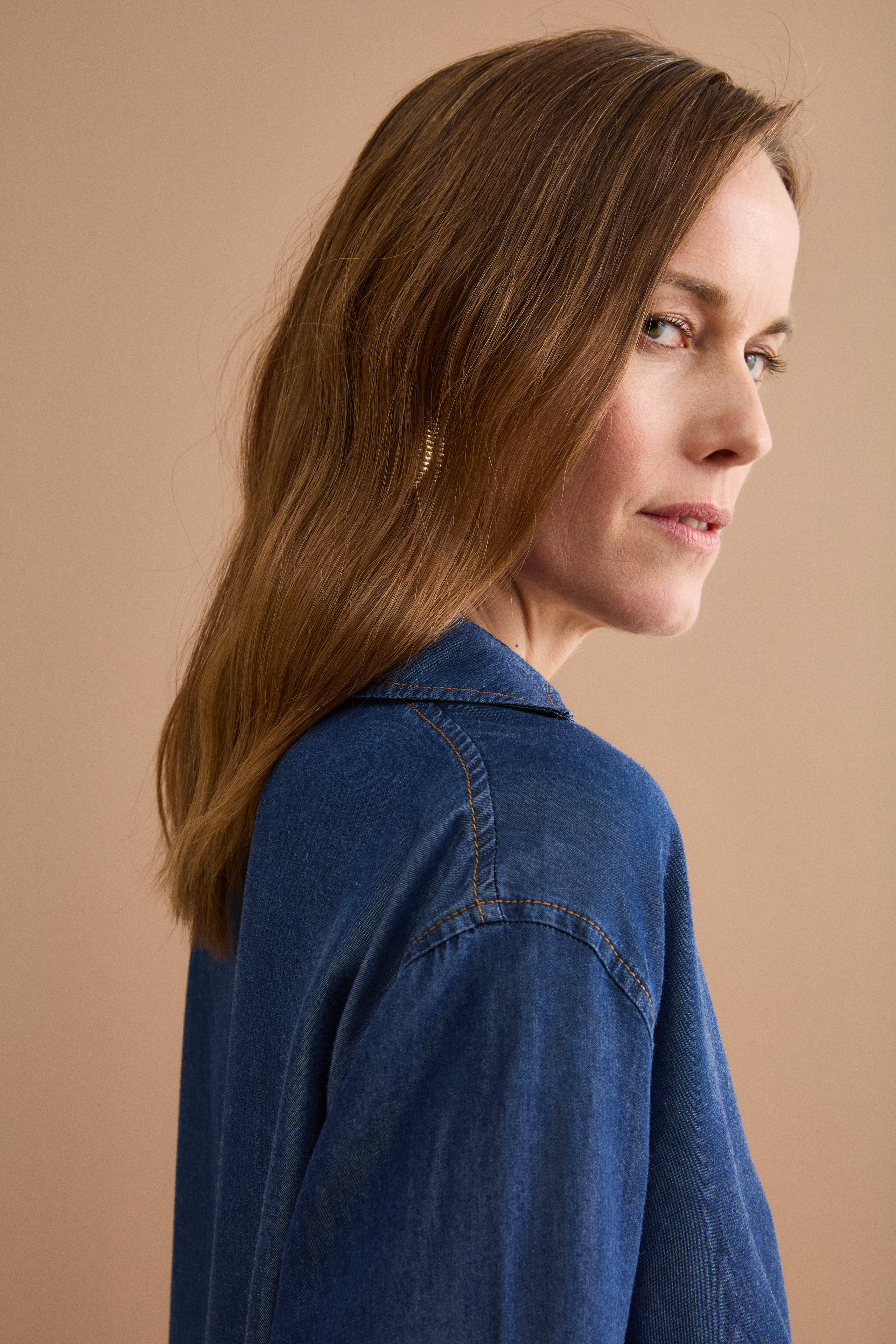 Blusa Denim Over con Colletto a Camicia - DENIM