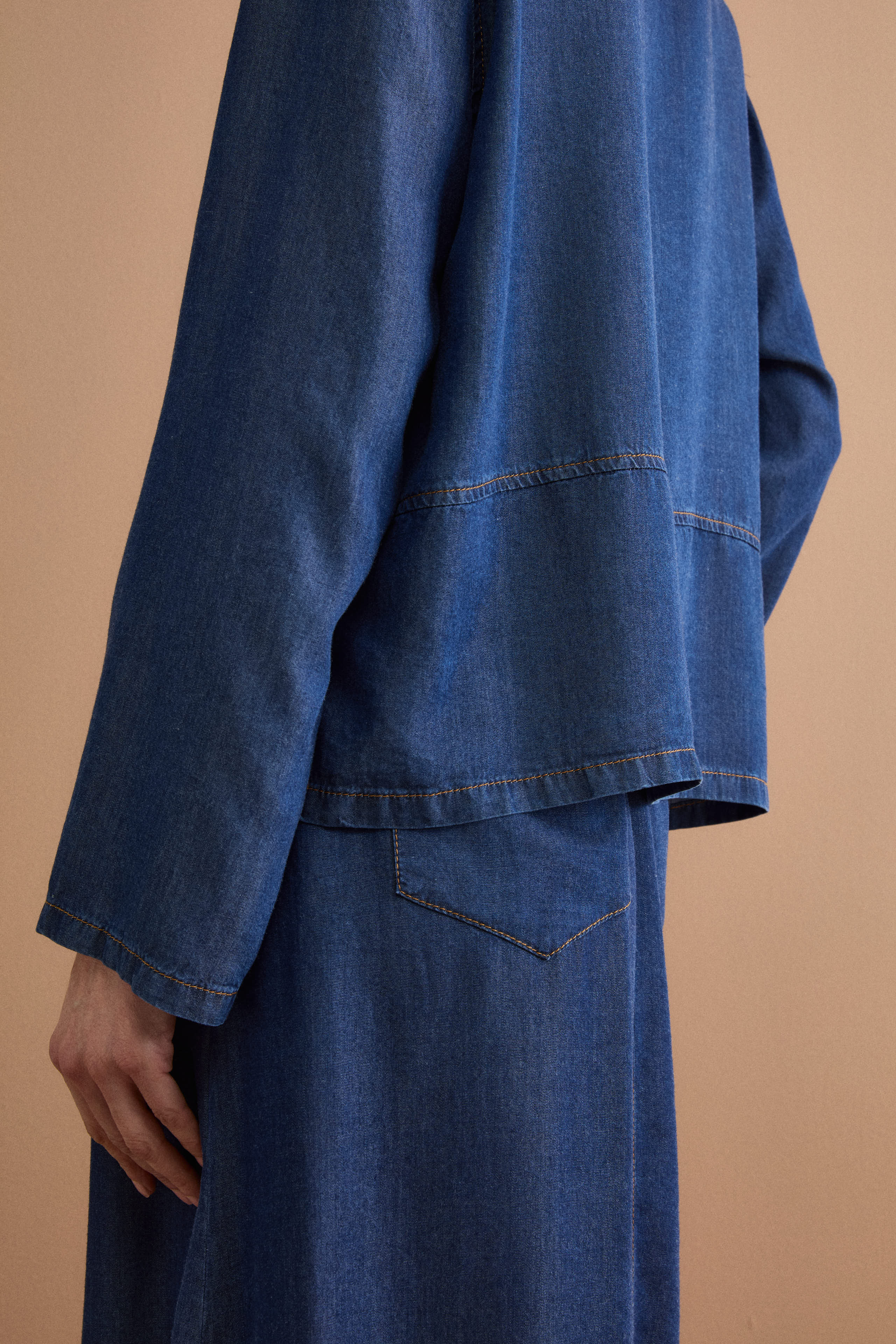 Blusa Denim Over con Colletto a Camicia - DENIM
