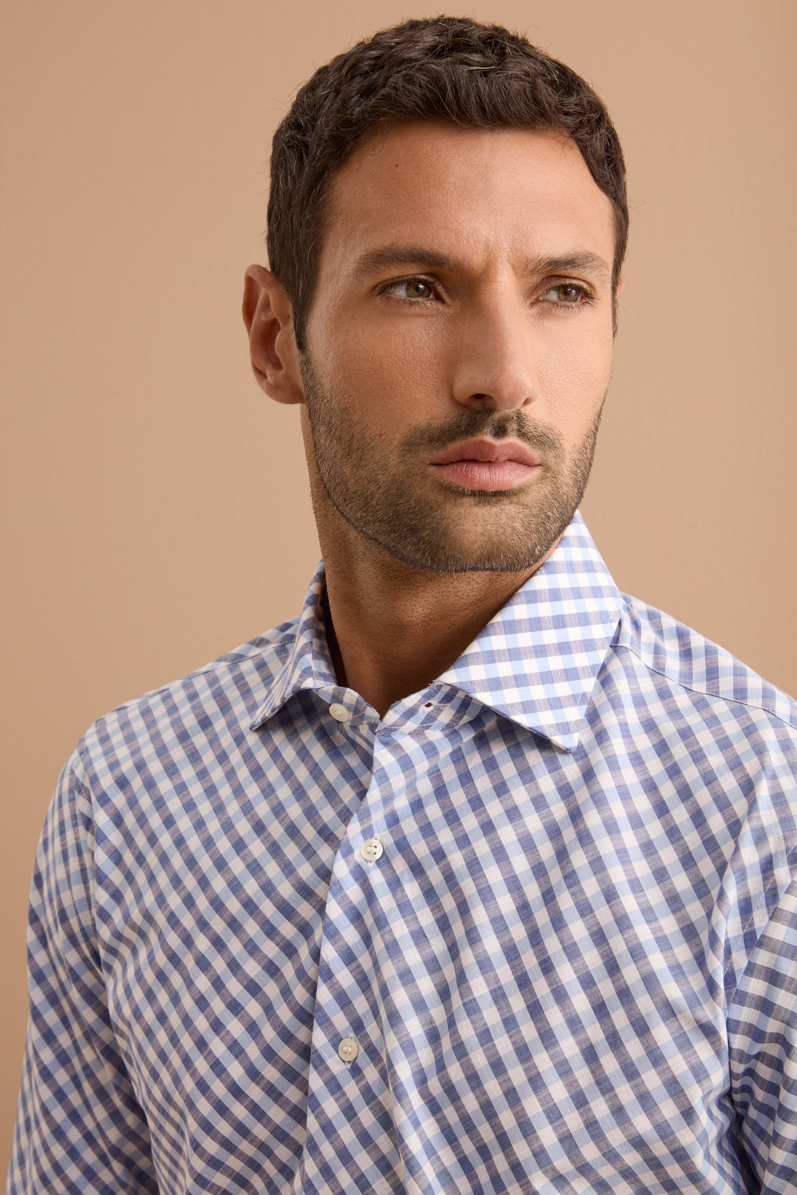 Camicia Check Custom Fit con Colletto Francese - BLU/AZZURRO
