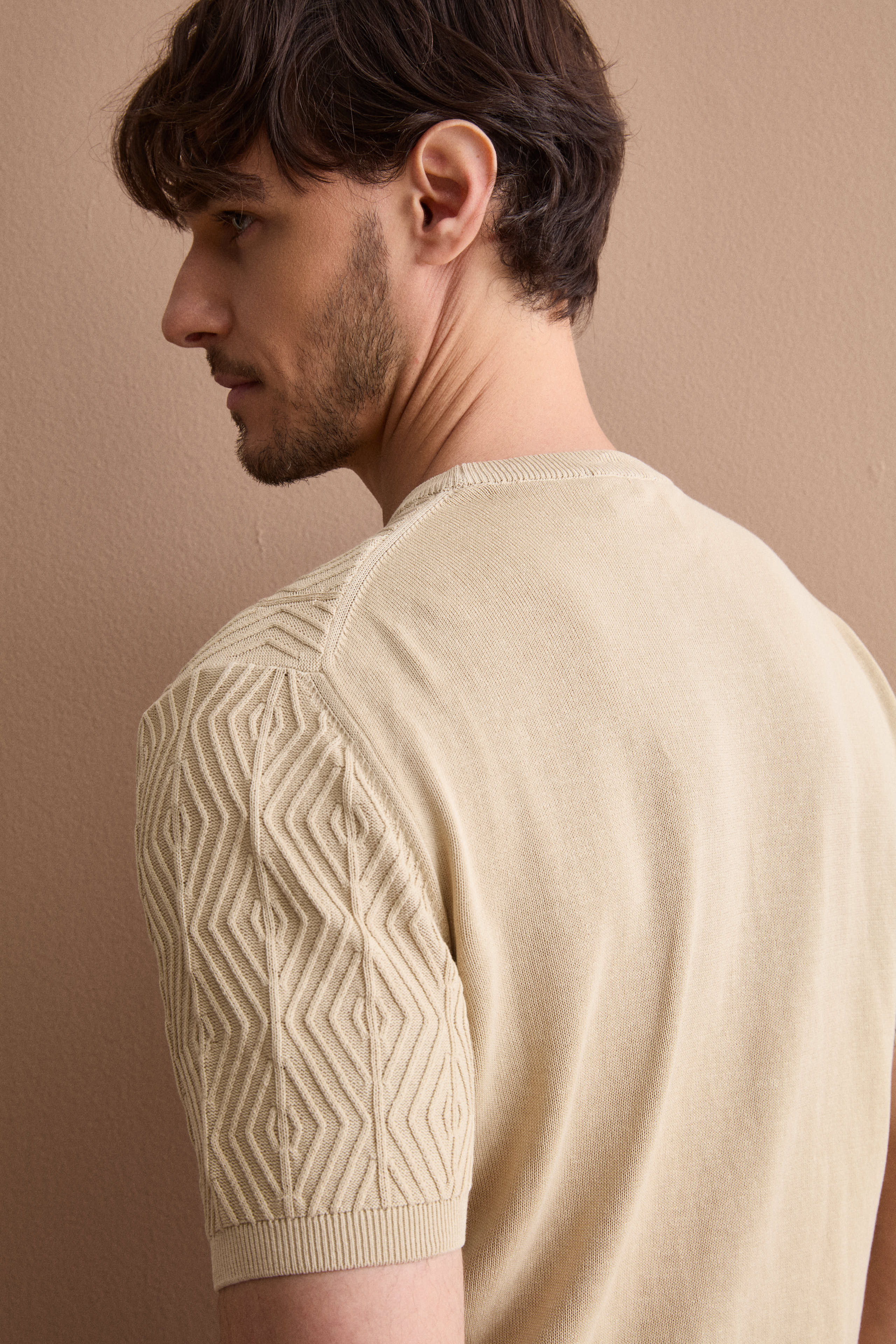 T-Shirt a Rombi in Cotone Crêpe - SABBIA
