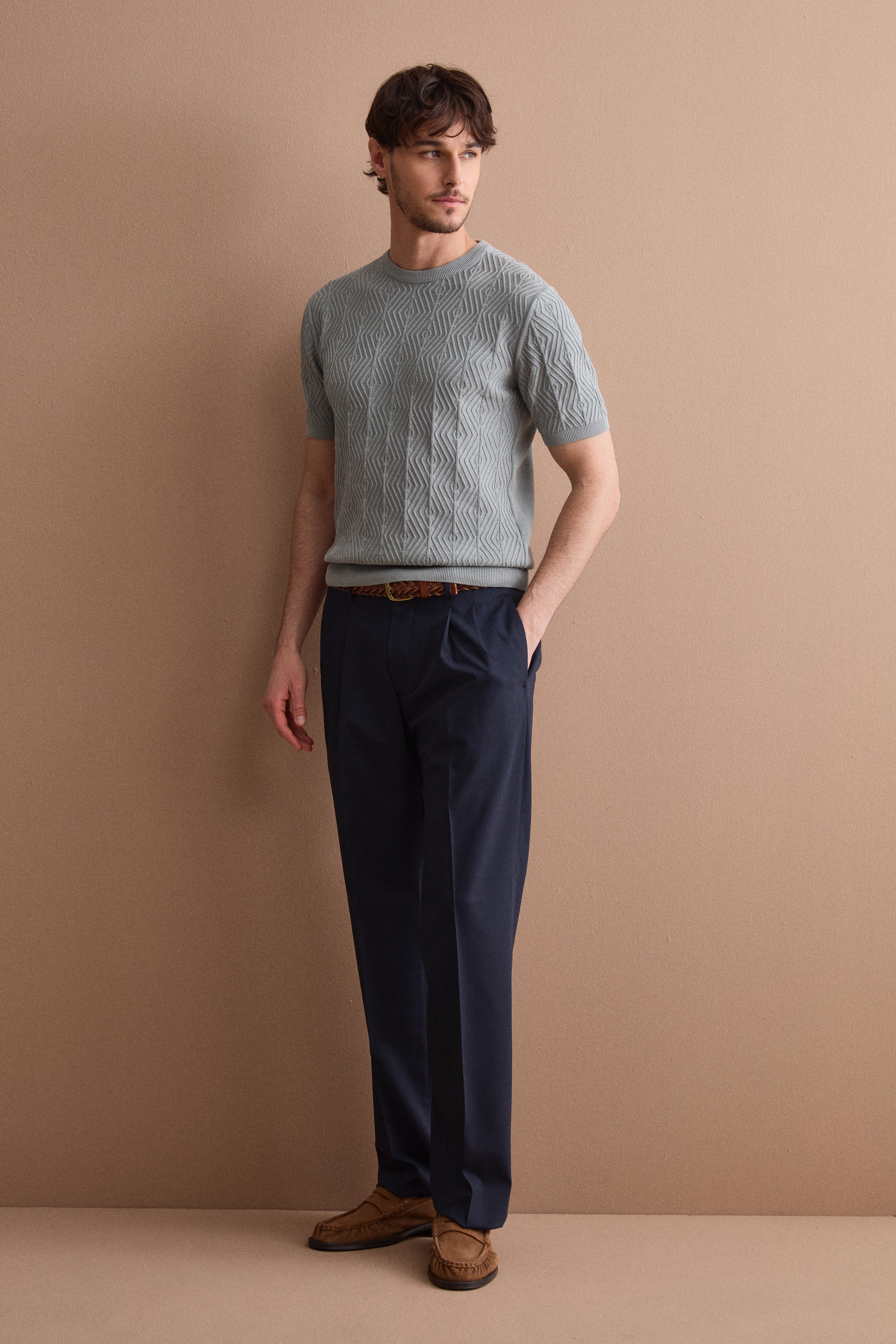 T-Shirt a Rombi in Cotone Crêpe - GRIGIO CHIARO