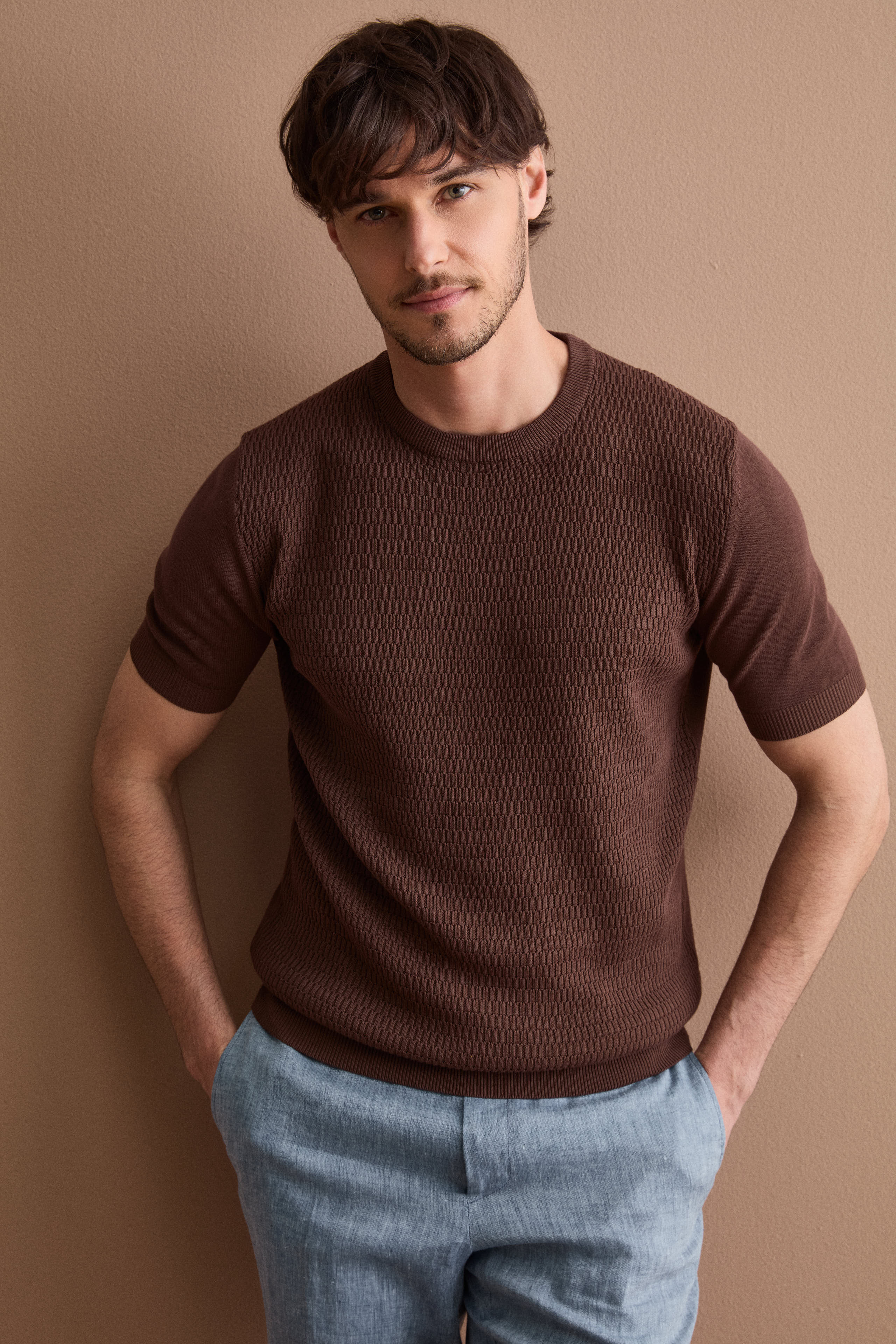 Maglia Casual in Cotone Crêpe - MARRONE