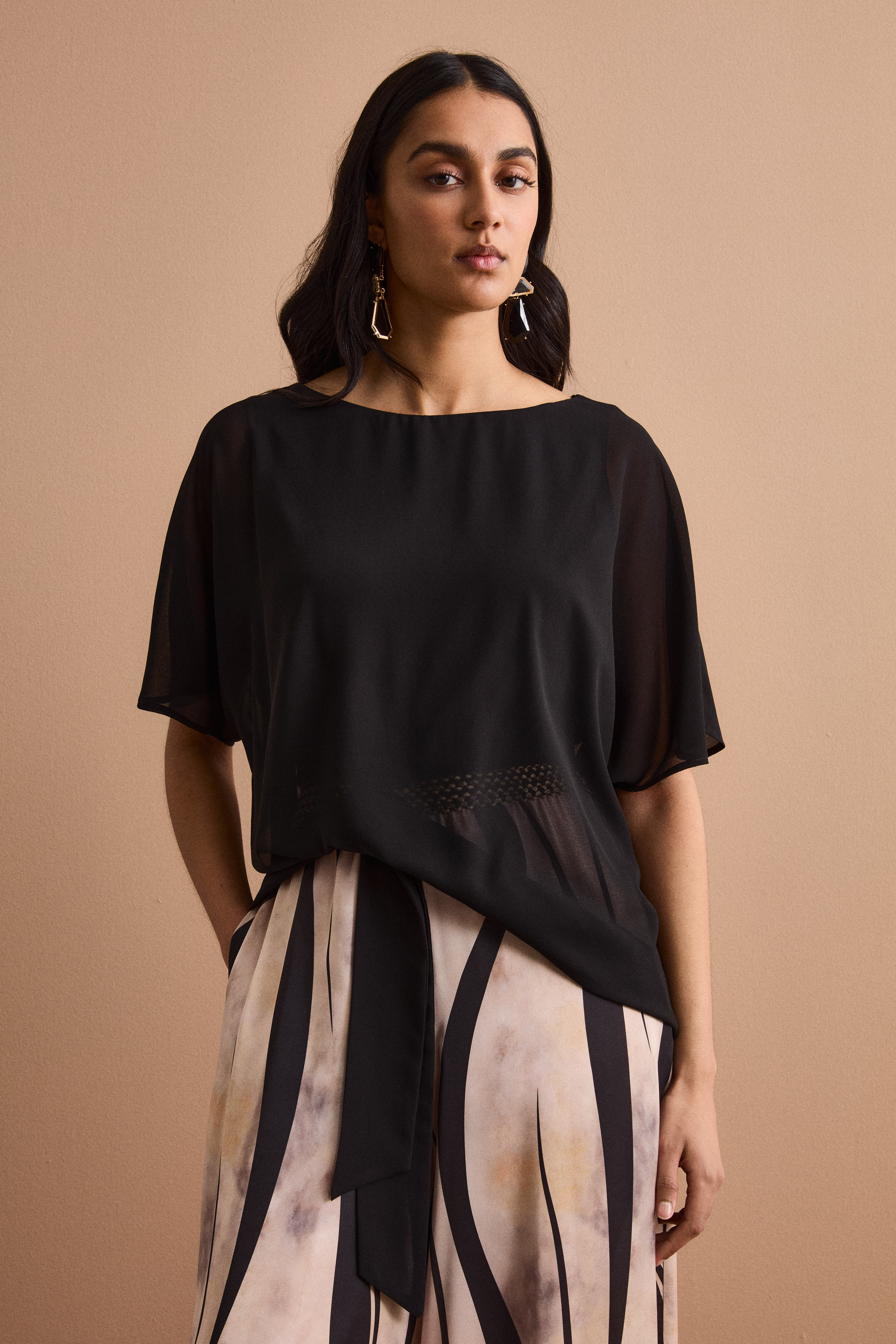 Blusa Cerimonia in Georgette con Fiocco - NERO