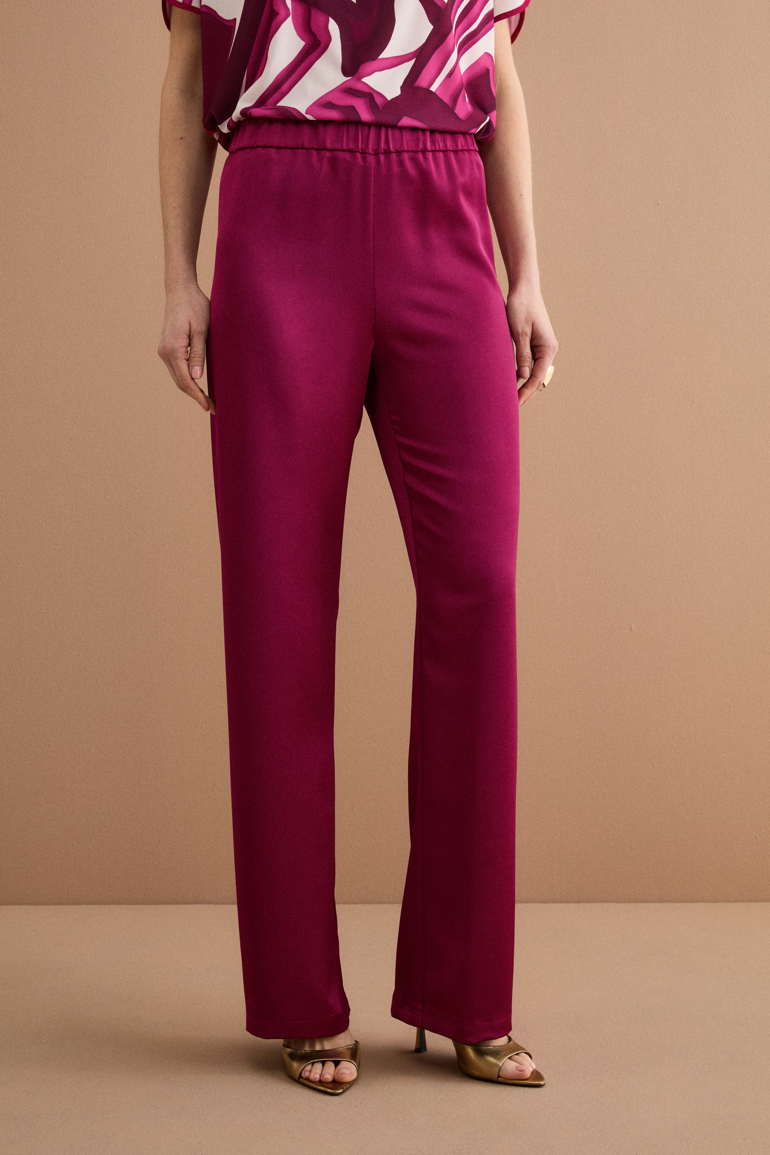 Pantalone Elegante a Palazzo con Elastico in Vita - MAGENTA