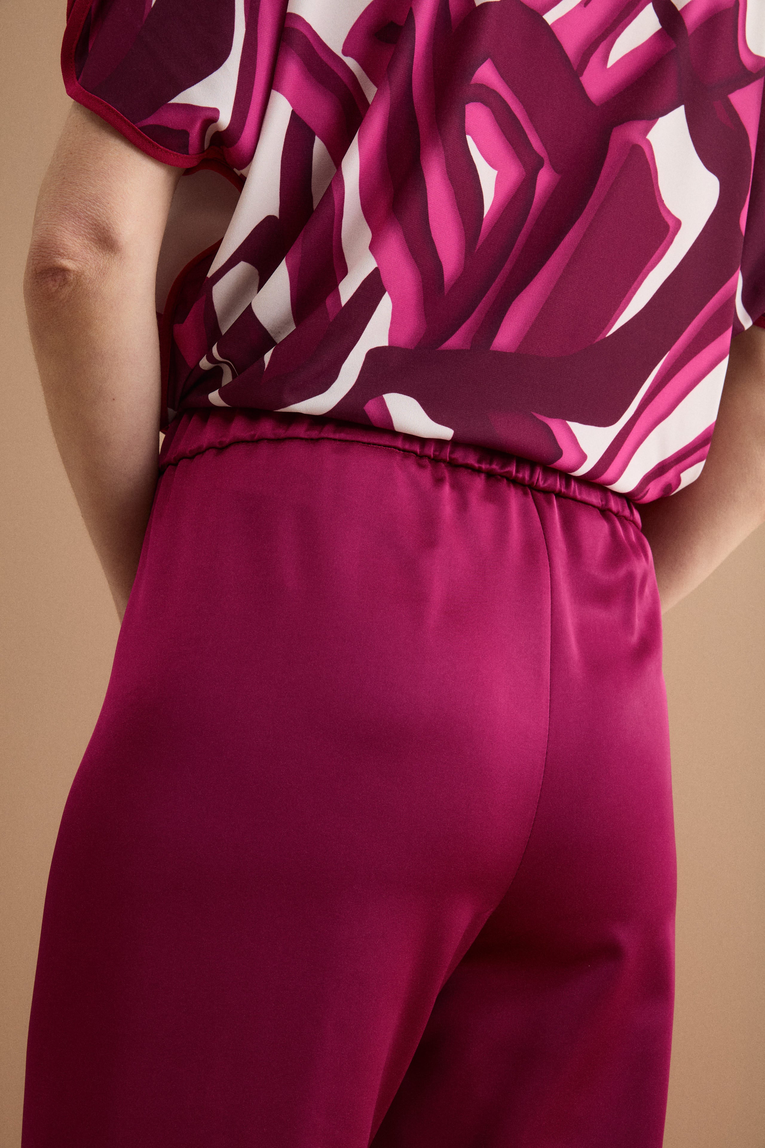 Pantalone Elegante a Palazzo con Elastico in Vita - MAGENTA