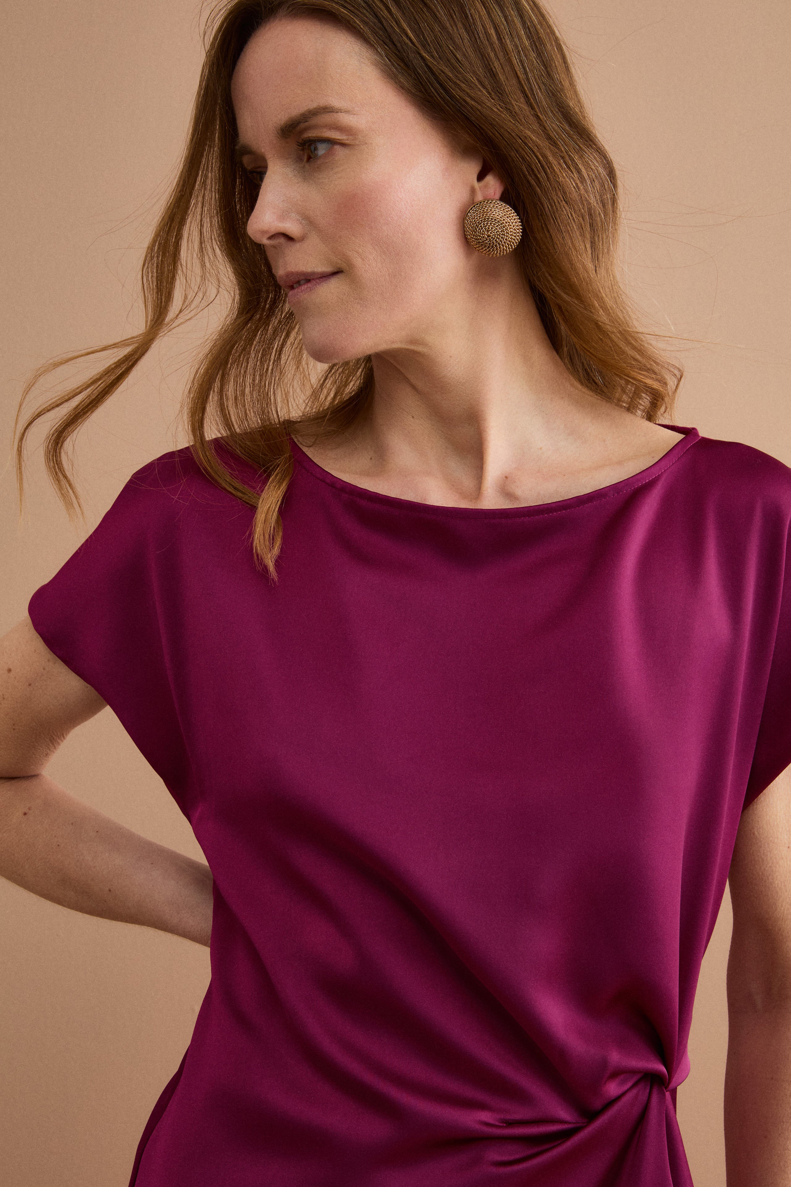 Abito Lungo da Cerimonia con Drappeggio - MAGENTA