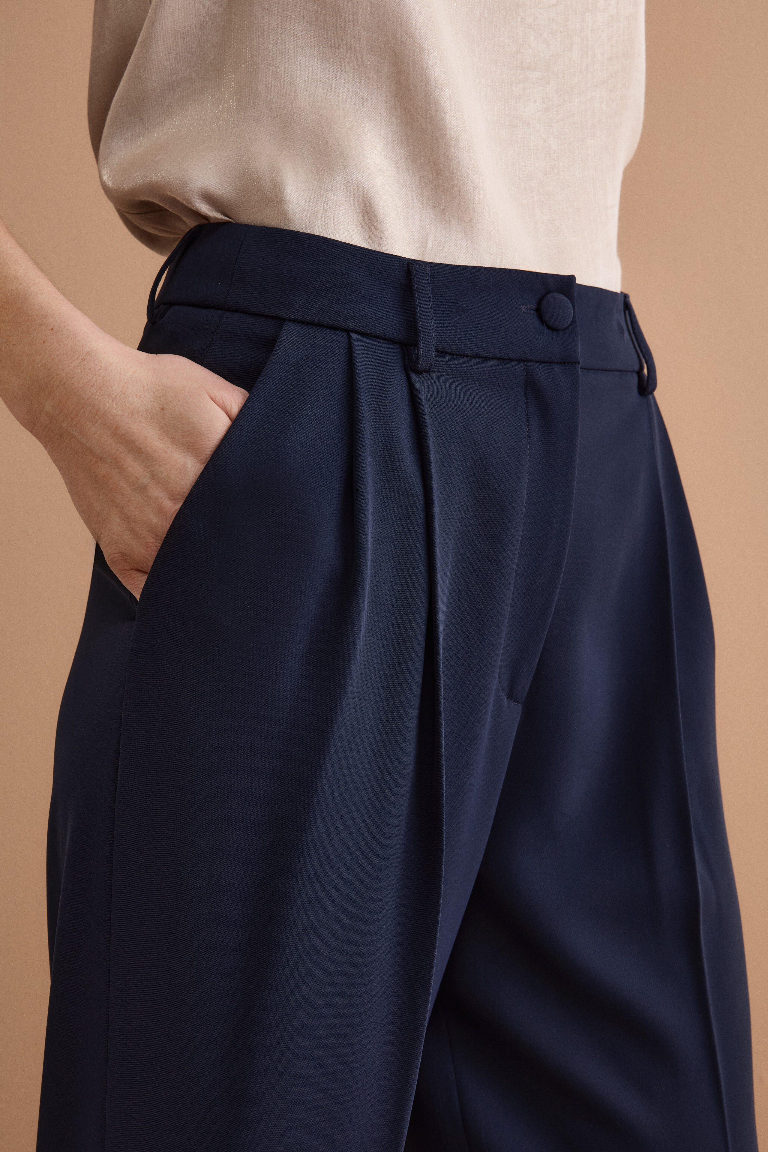 Pantalone Cerimonia a Gamba Larga con Pinces in Cady - BLU