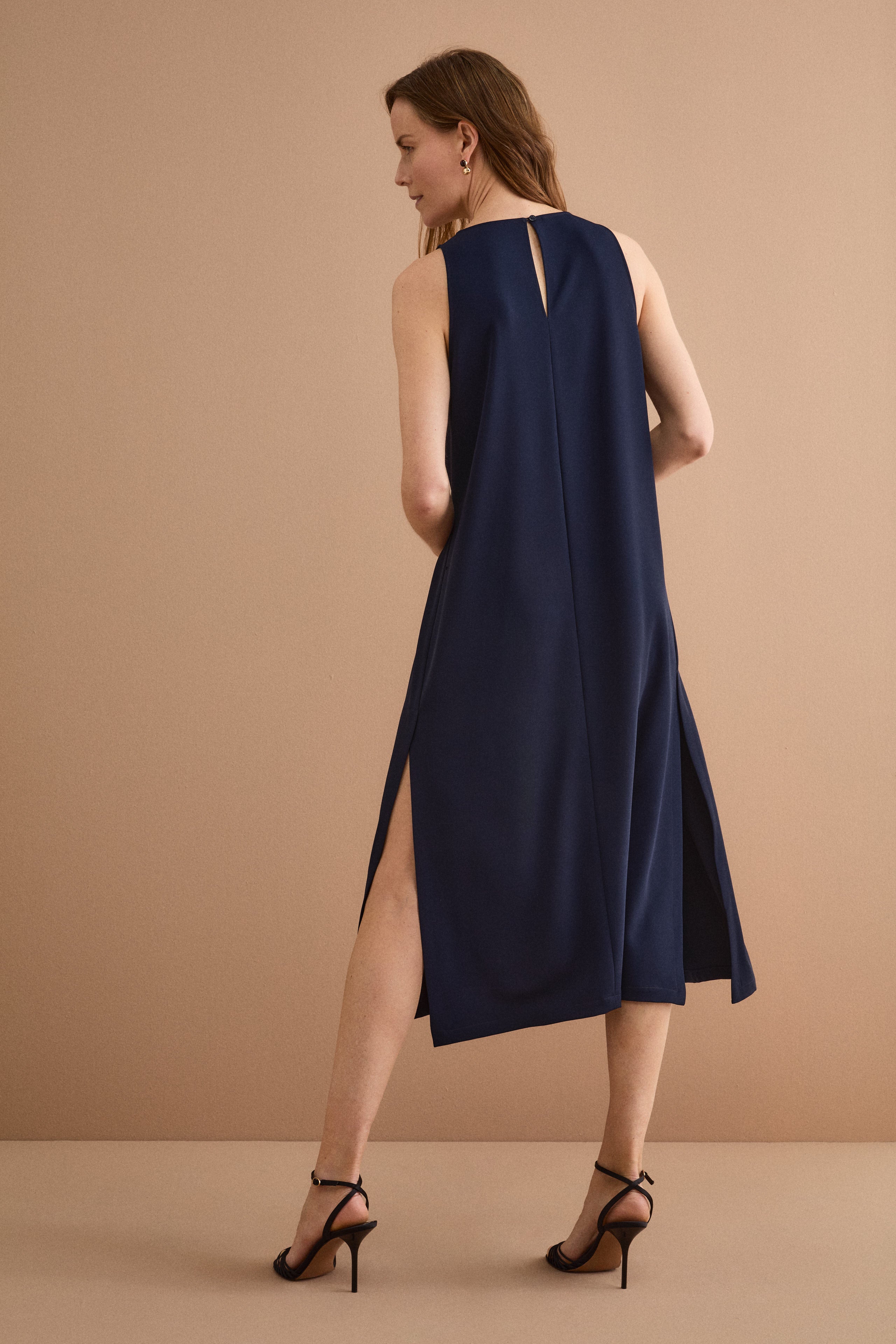 Abito Lungo Smanicato da Cerimonia in Cady - BLU