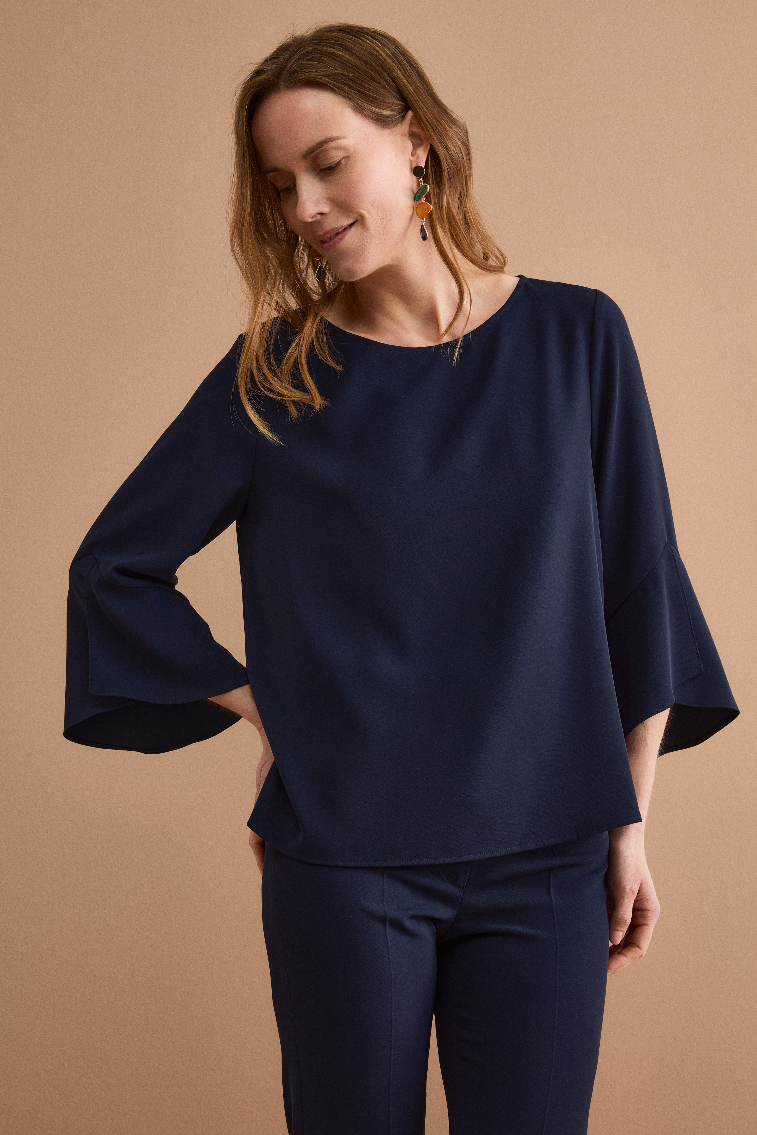 Blusa da Cerimonia Over in Cady con Manica a Spirale - BLU
