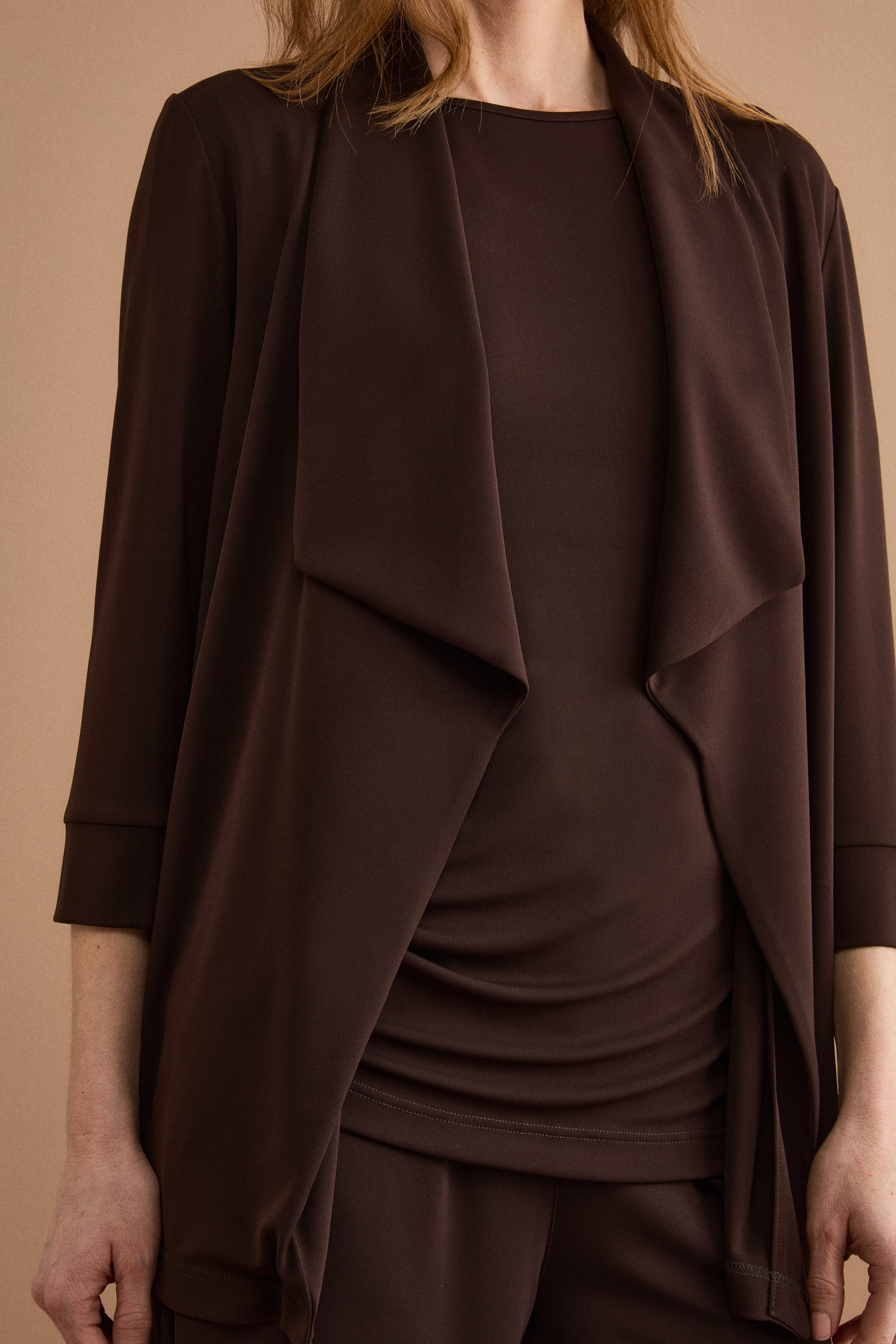 Cardigan Elegante in Jersey Crêpe - CIOCCOLATO