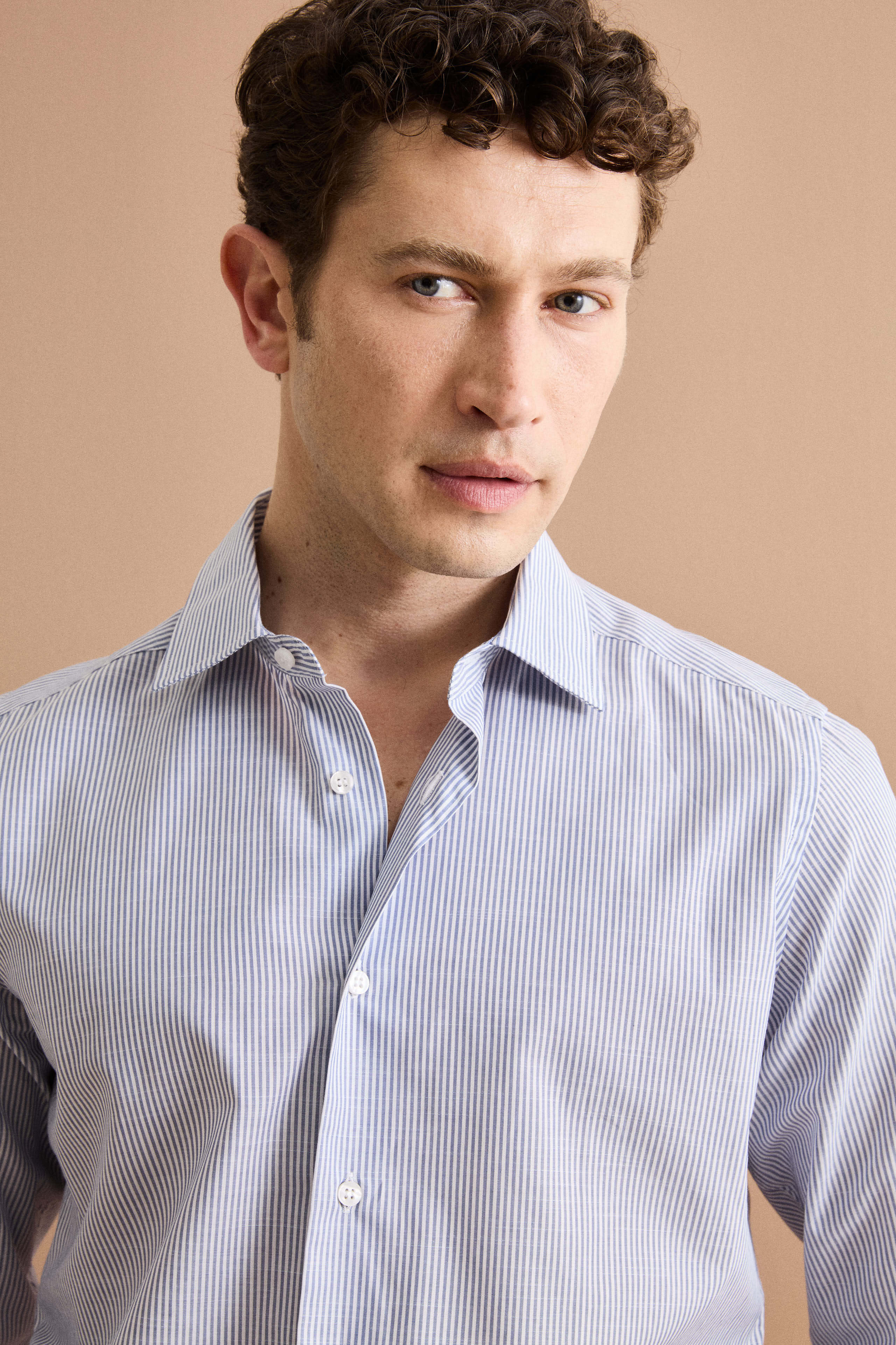 Camicia Slim Fit in Cotone con Collo Classico - RIGATO BLU