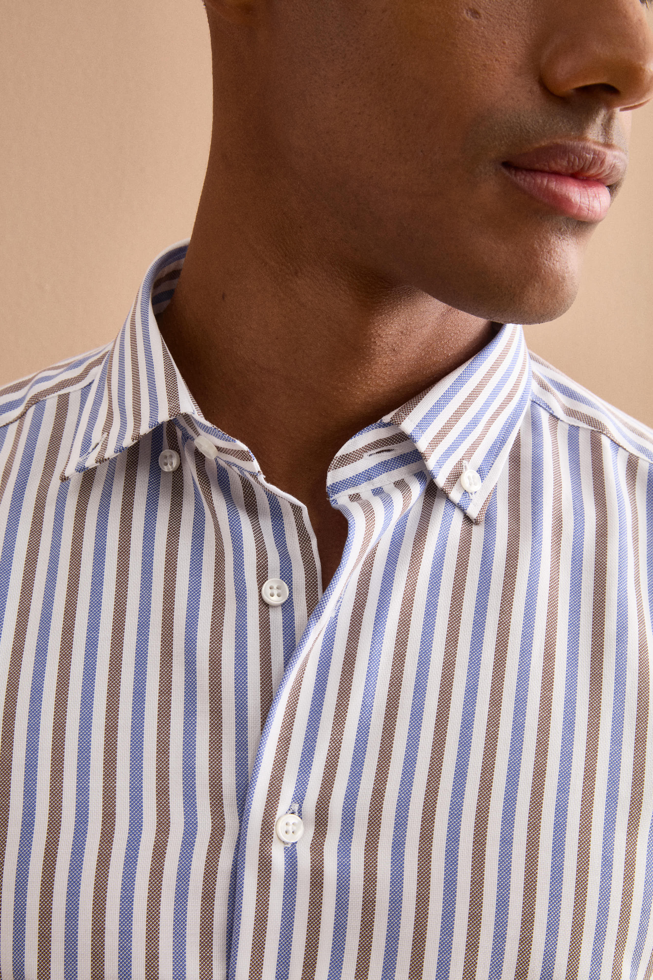 Camicia Regular Button Down a Righe - RIGATO BLU/MARRONE