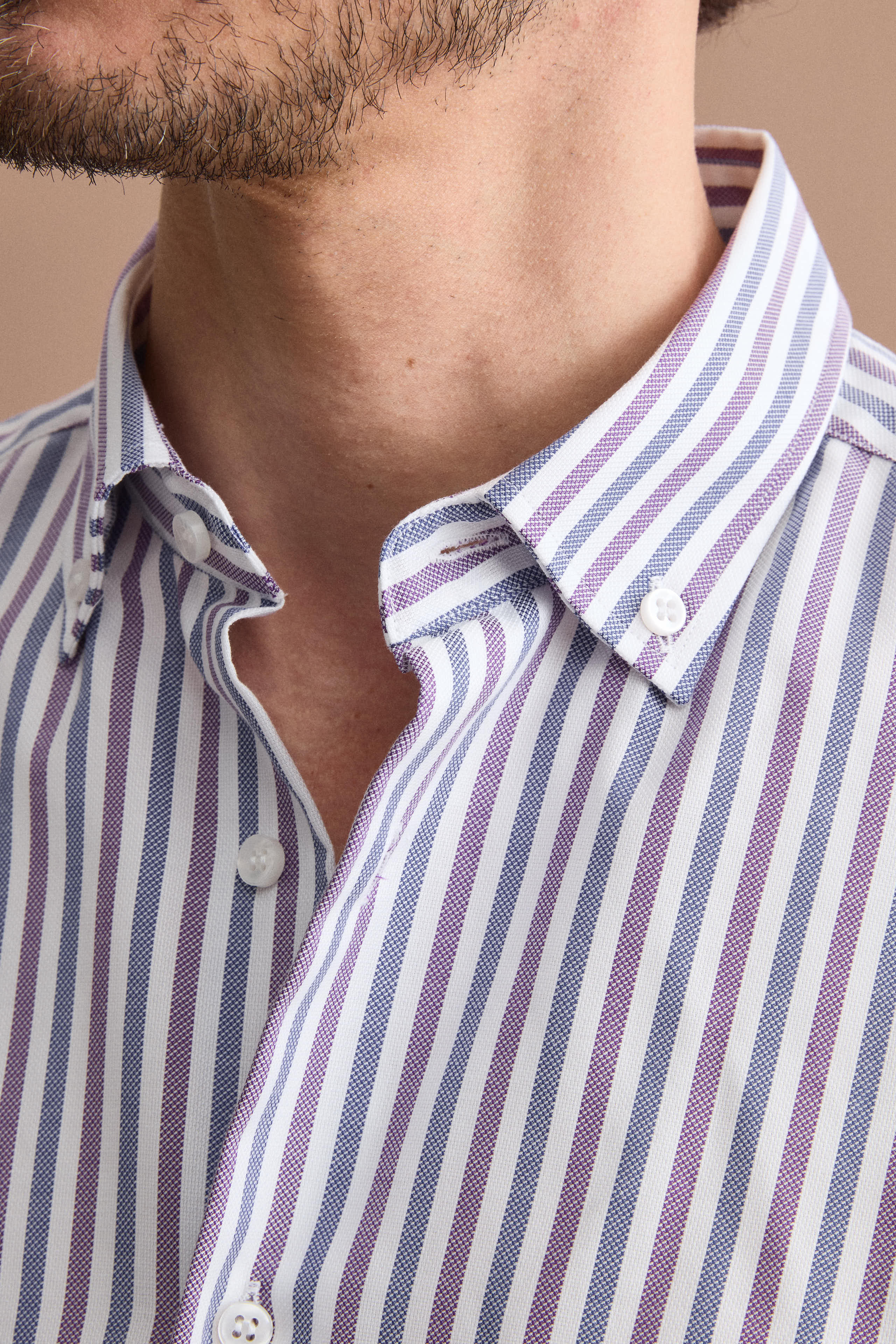 Camicia Regular Button Down a Righe - RIGATO VIOLA/BLU