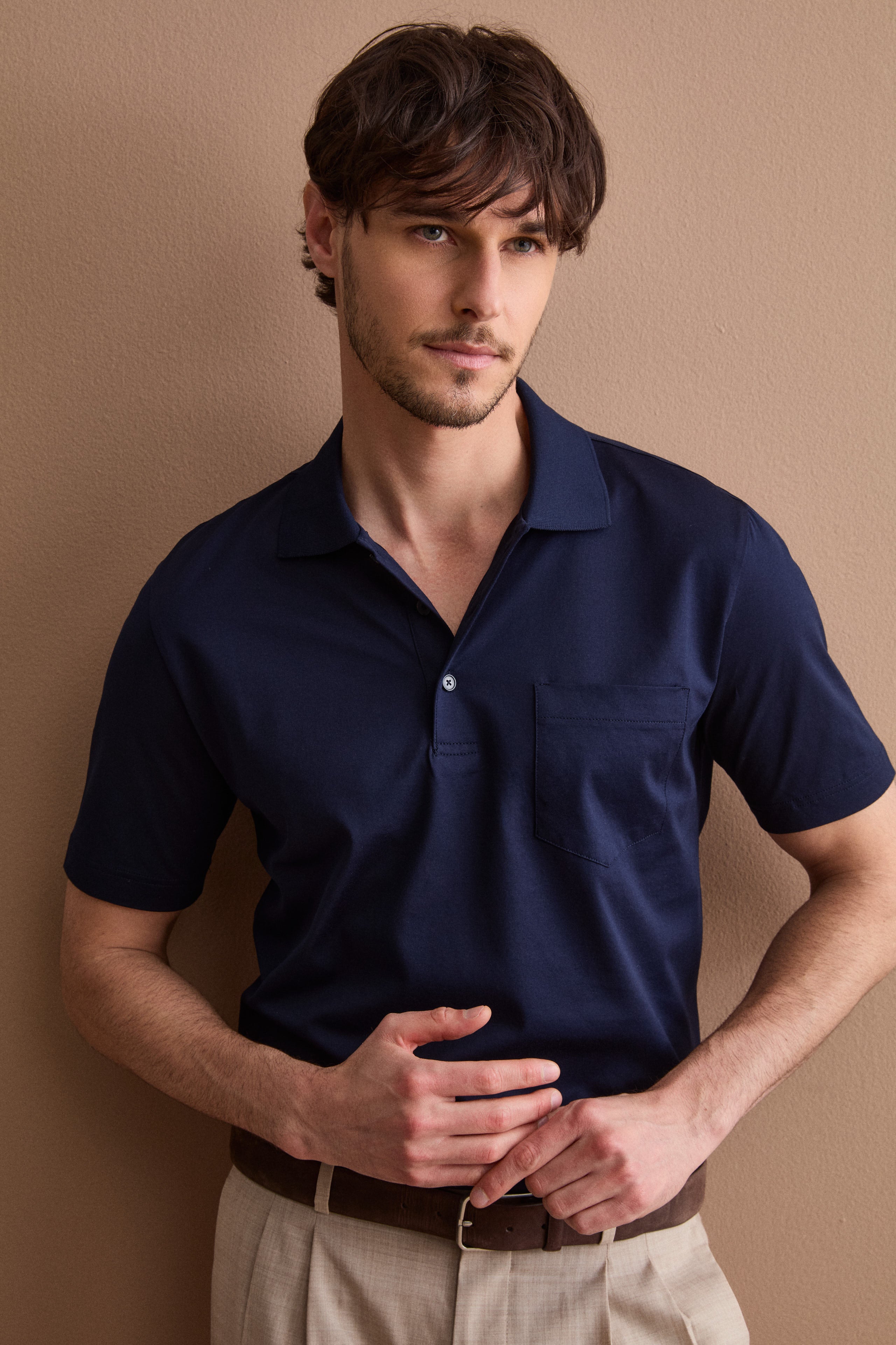 Polo Jersey Uomo in Filo di Scozia - BLU
