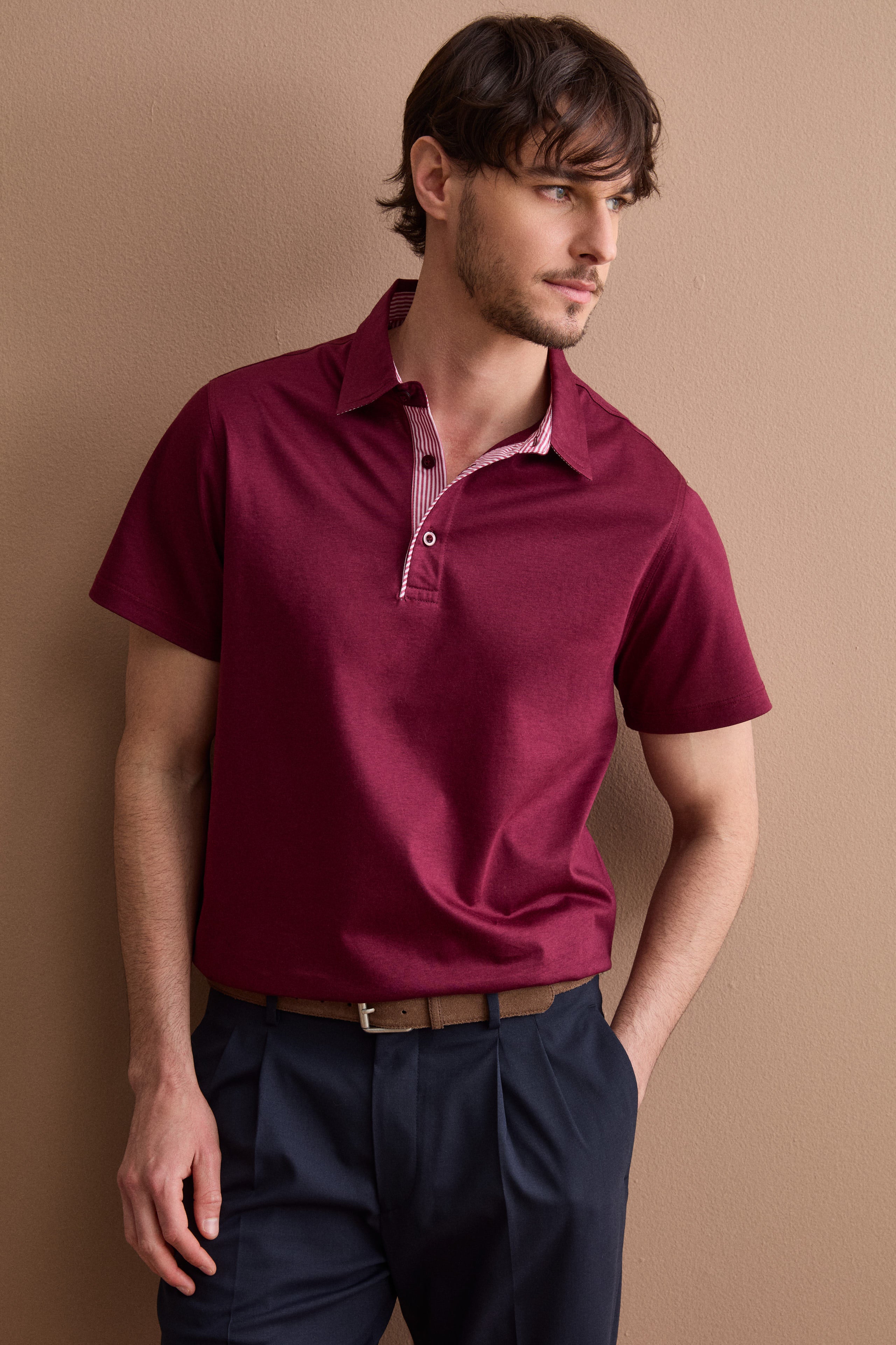 Polo Casual da Uomo in Jersey - BORDEAUX