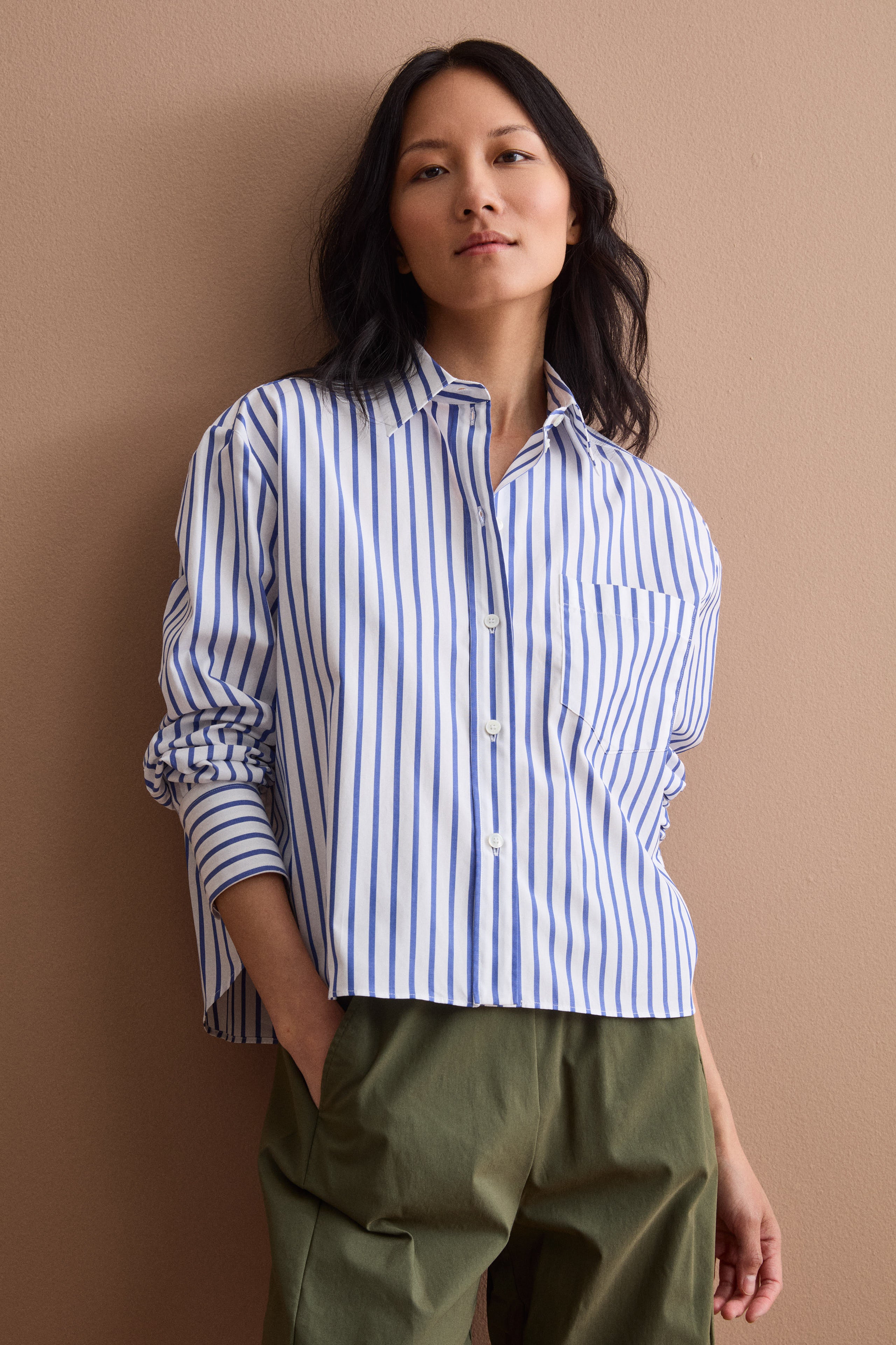 Camicia Over a Righe in Lino con Taschino - BLU RIGATO