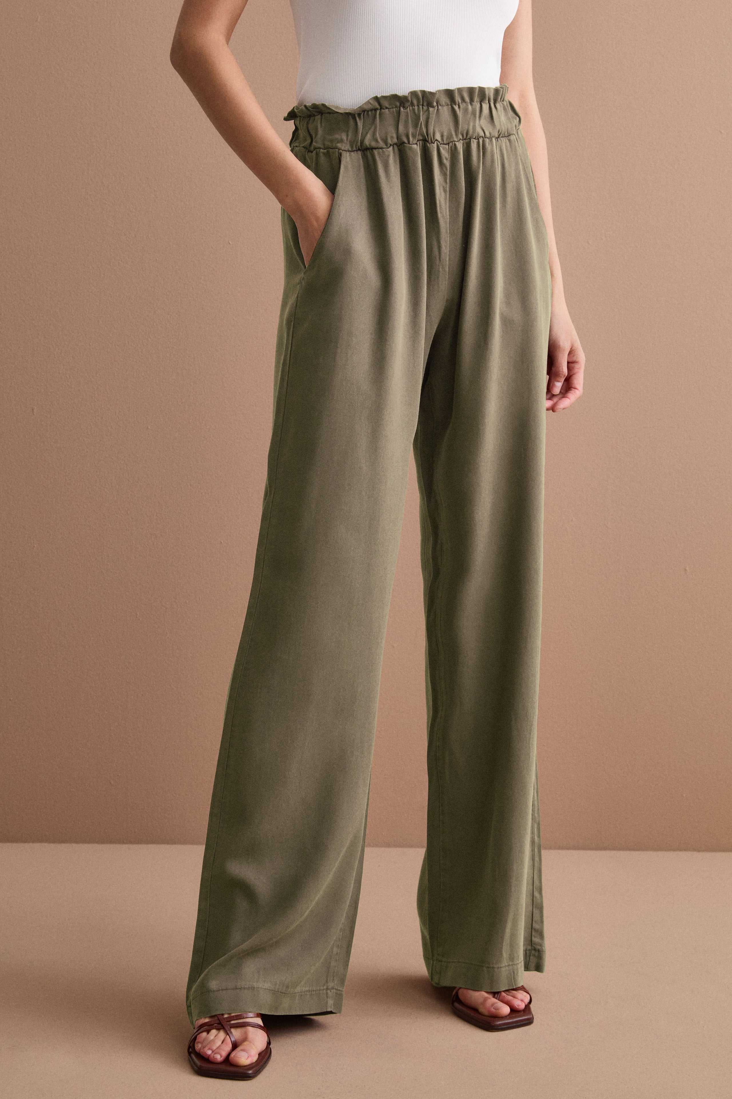 Pantalone Wide Leg con Elastico in Vita - SALVIA