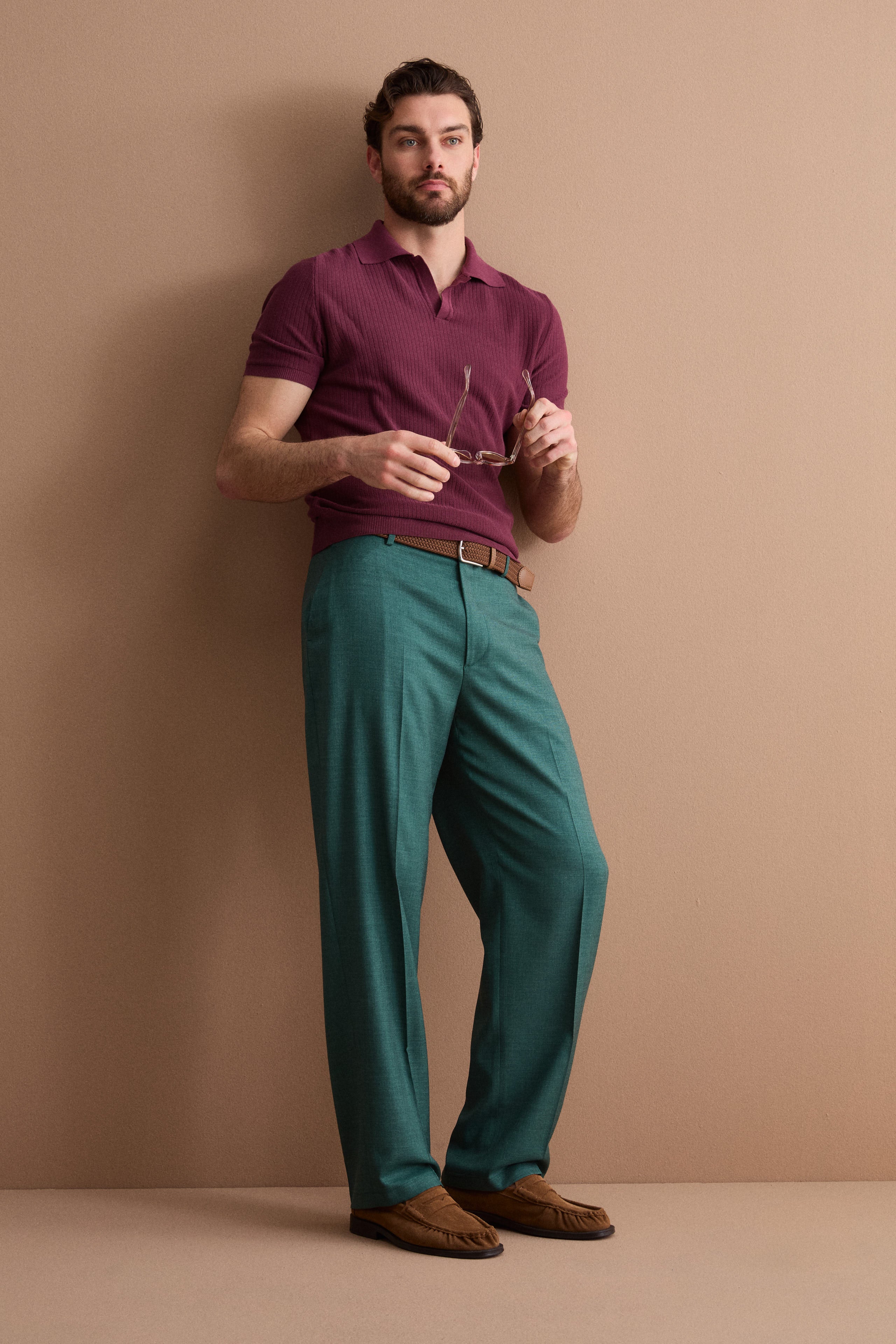 Pantalone Carrot Wide Leg in Misto Lana - VERDE