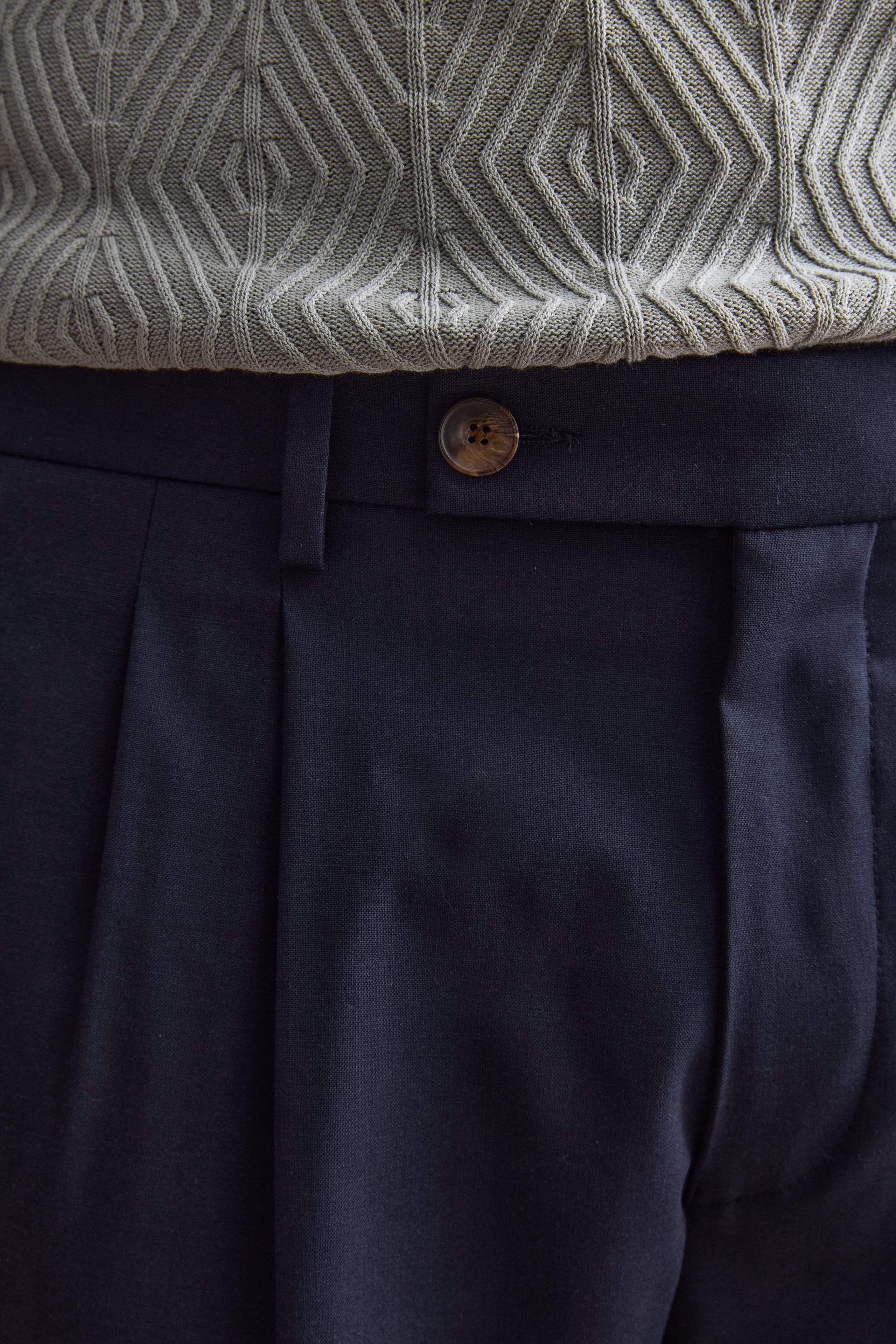 Pantalone Gamba Dritta con Pinces in Misto Lana - BLU