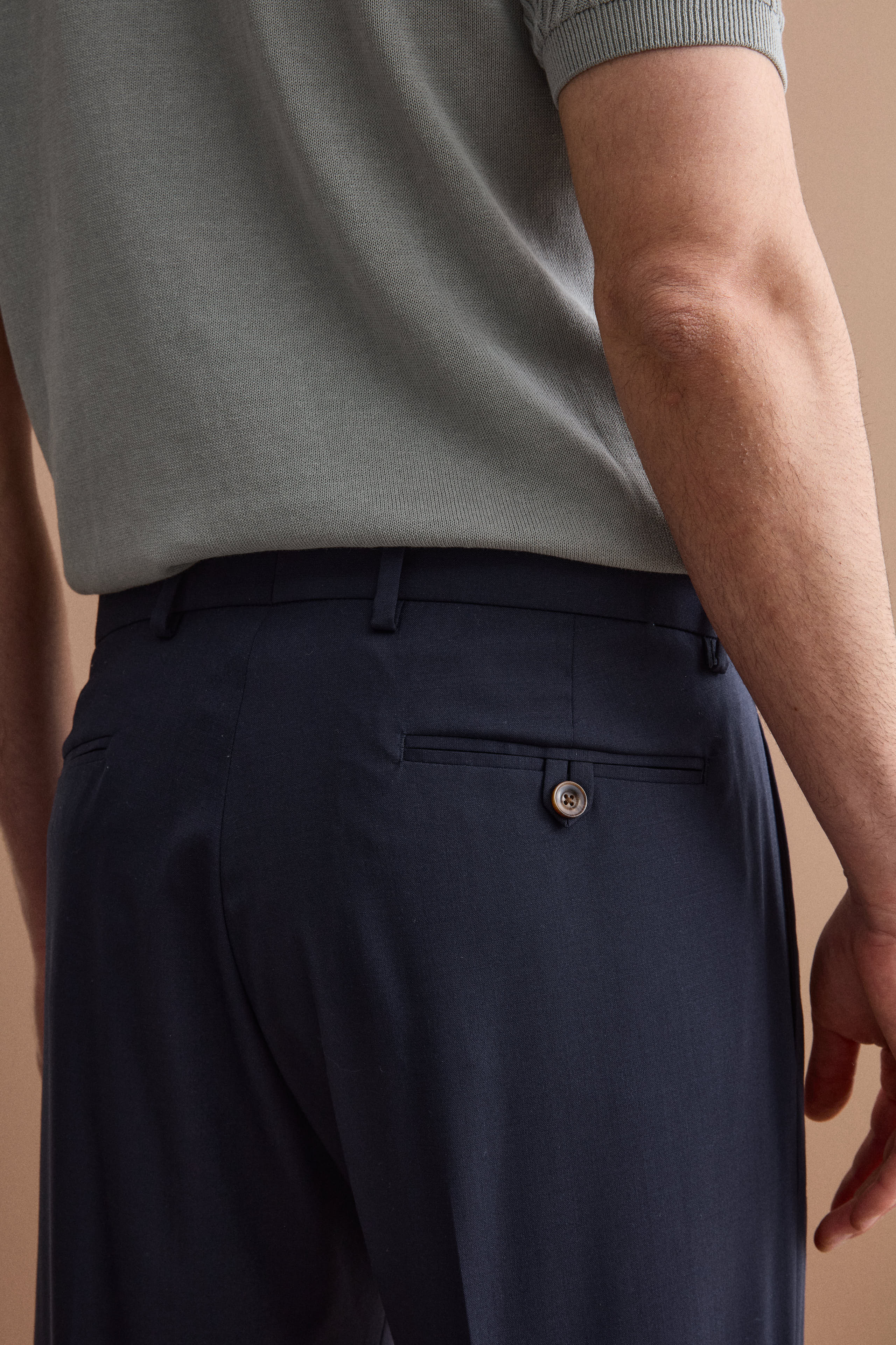 Pantalone Gamba Dritta con Pinces in Misto Lana - BLU