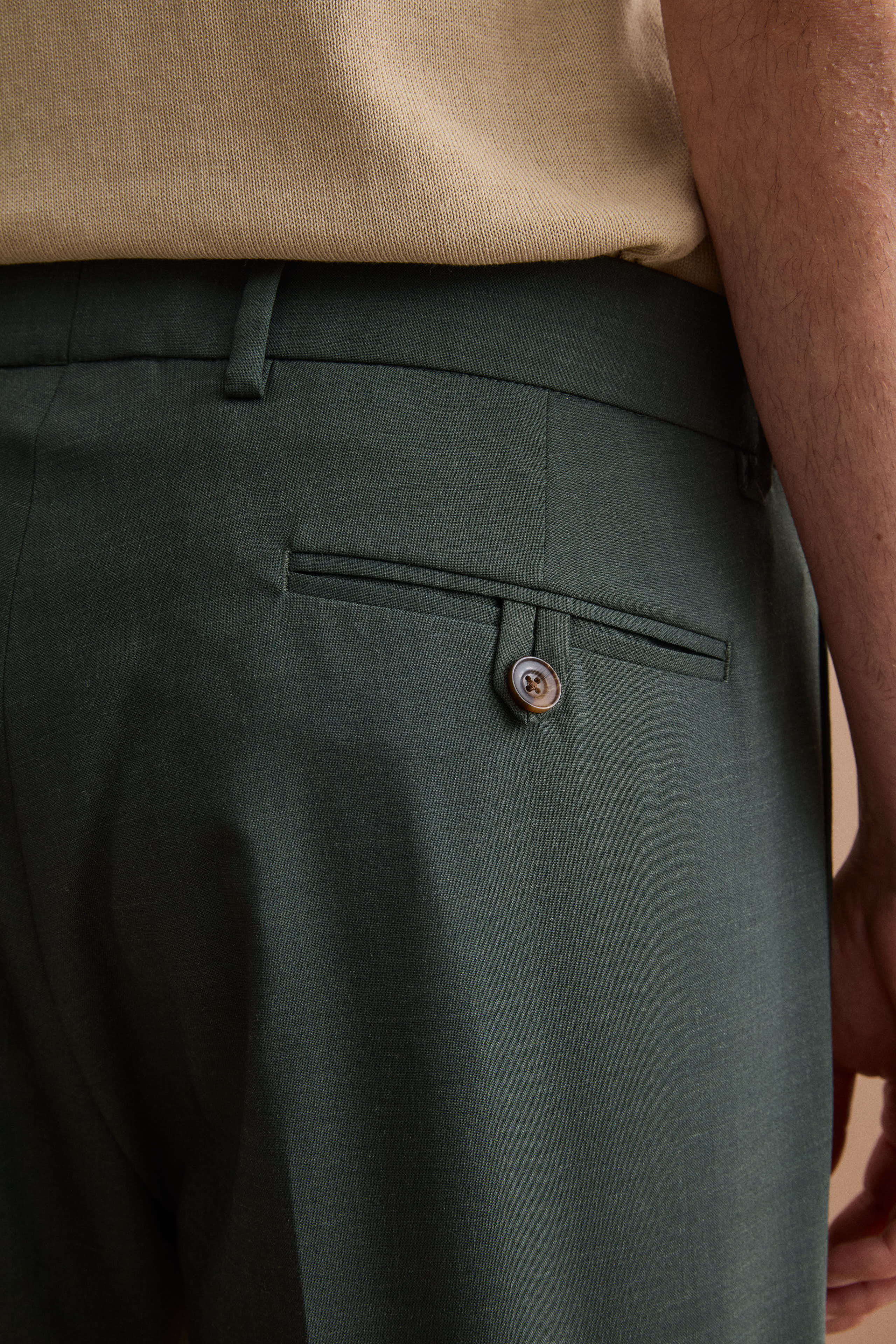 Pantalone Gamba Dritta con Pinces in Misto Lana - VERDE