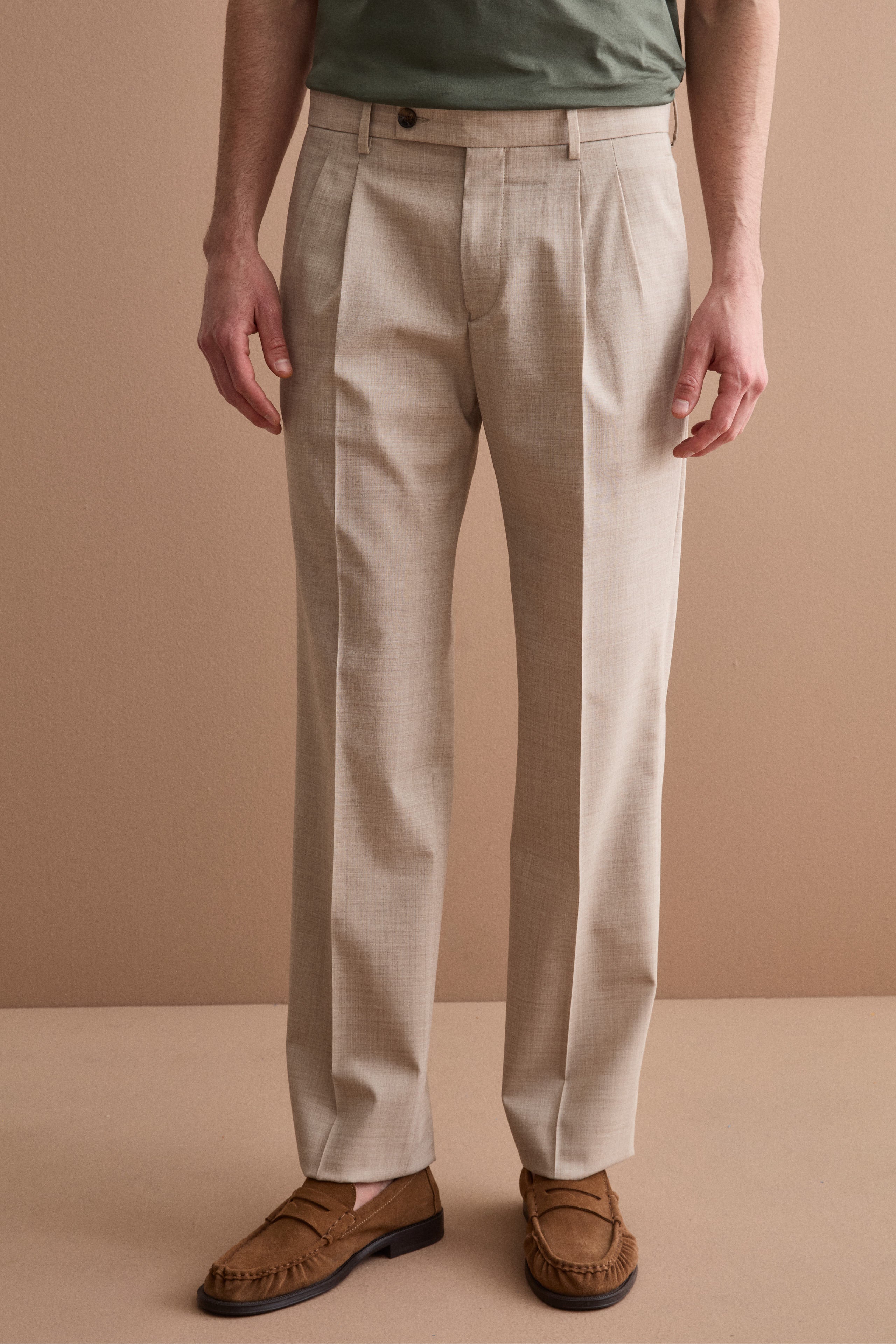 Pantalone Gamba Dritta con Pinces in Misto Lana - TORTORA