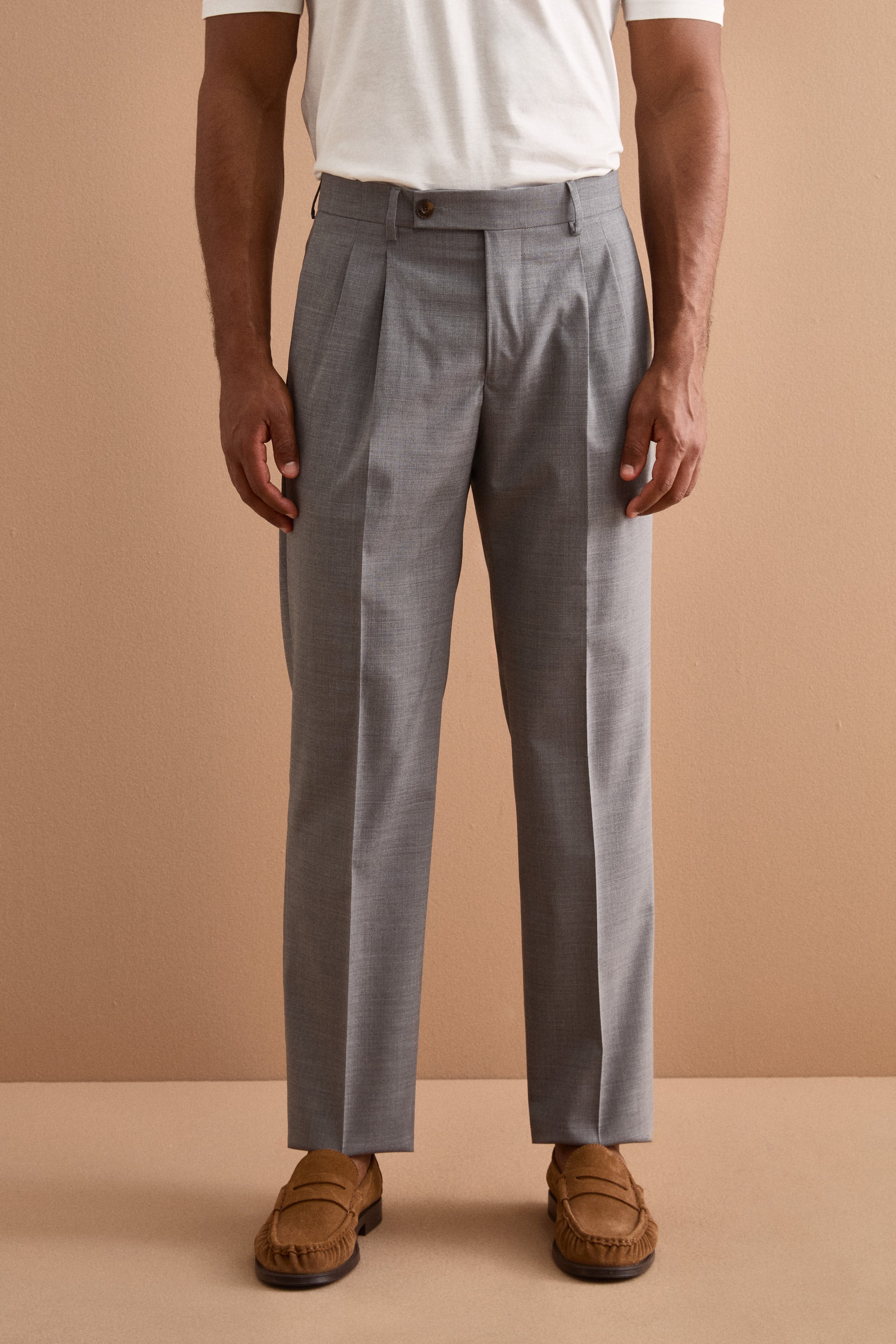 Pantalone Gamba Dritta con Pinces in Misto Lana - GRIGIO CHIARO