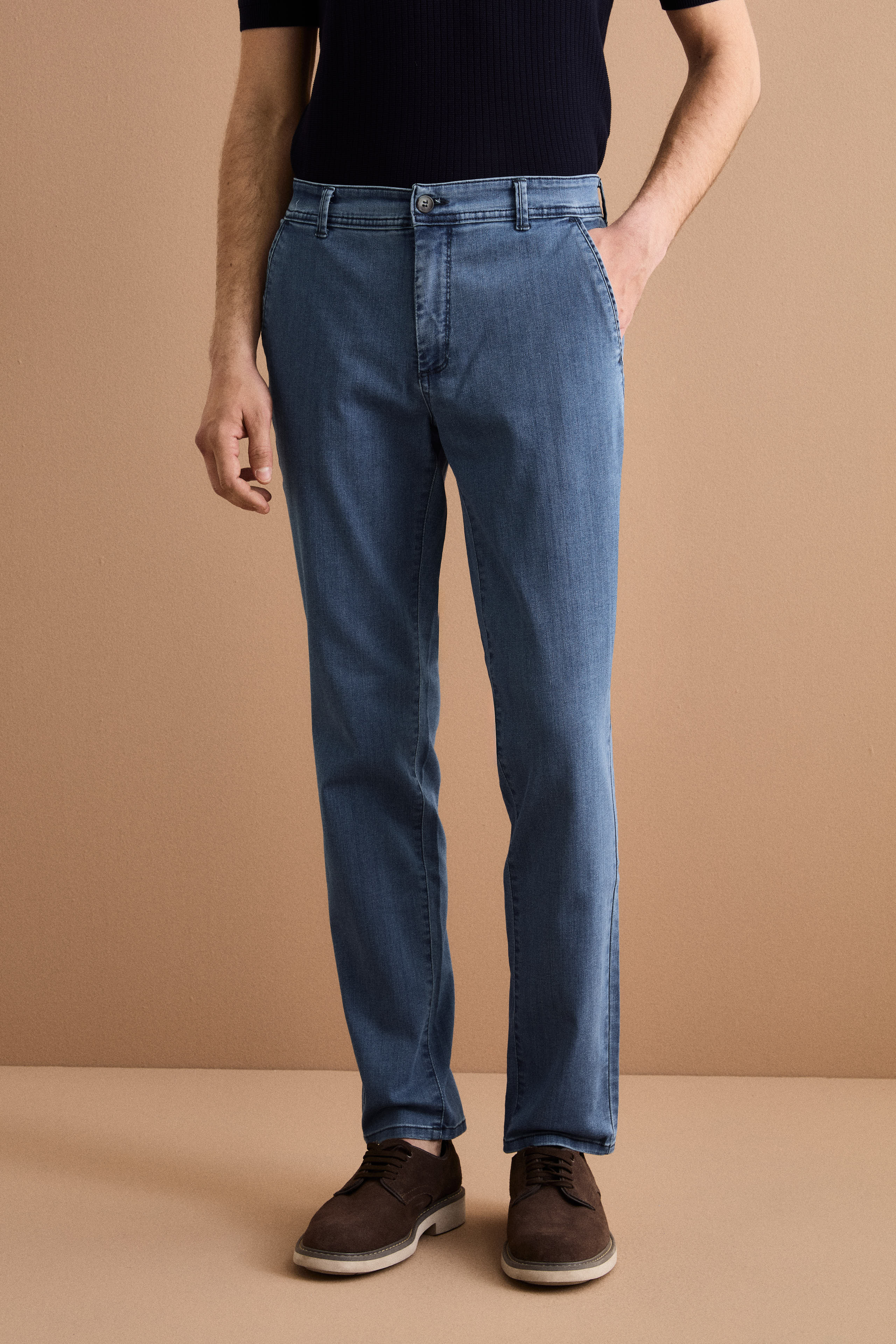 Pantalone Slim Fit in Denim di Cotone Stretch - DENIM