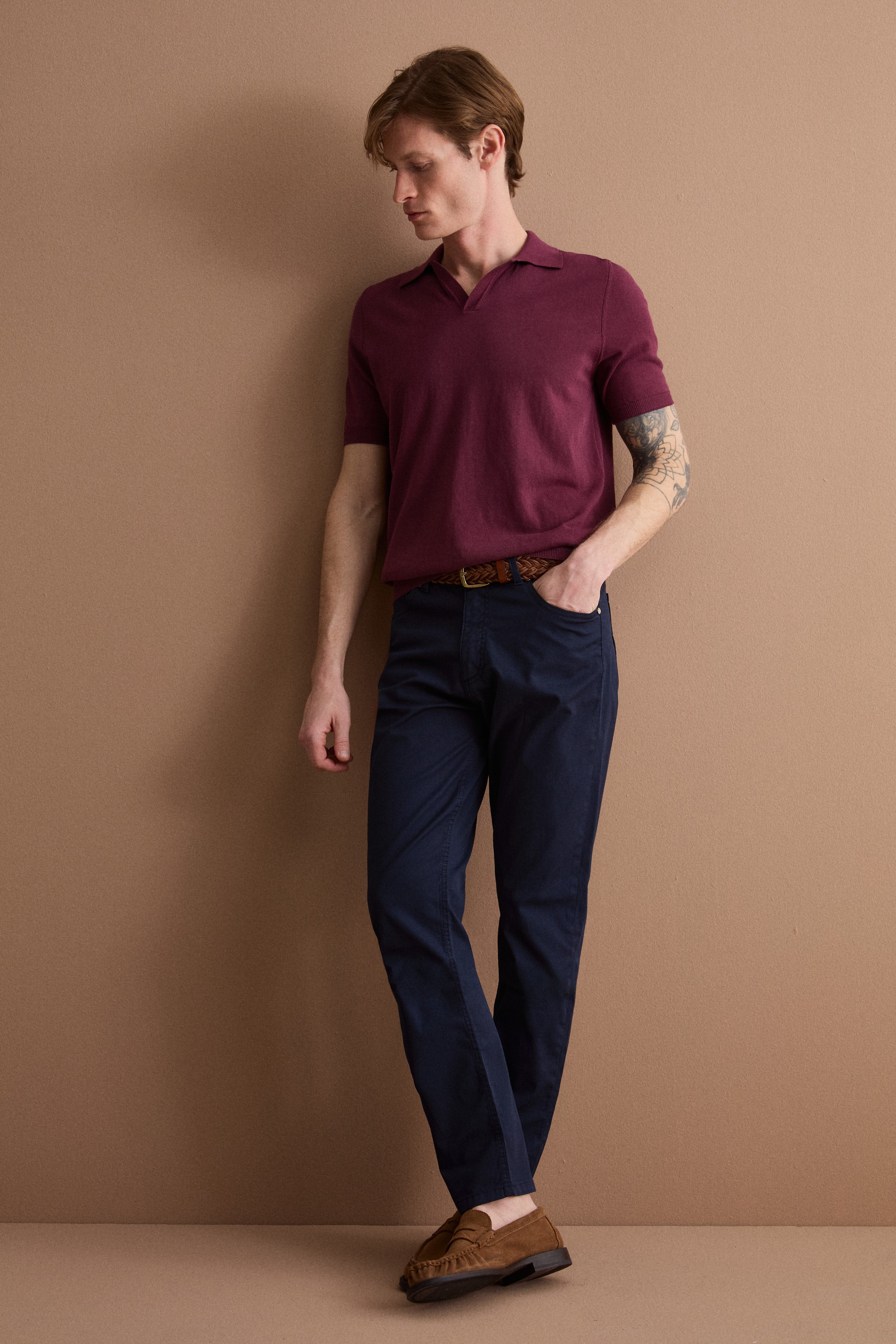 Pantalone Slim Fit Cinque Tasche in Denim - NAVY