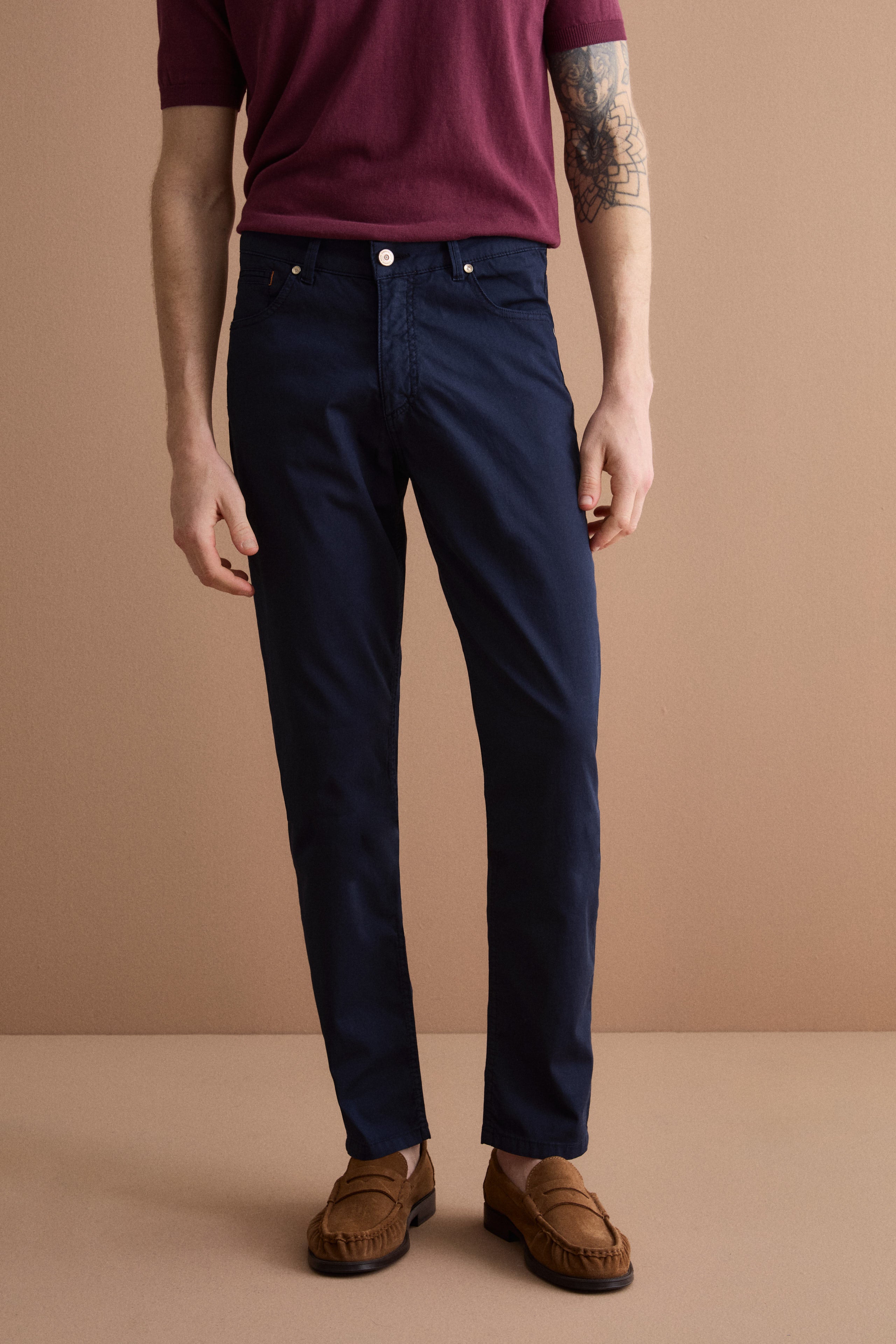 Pantalone Slim Fit Cinque Tasche in Denim - NAVY