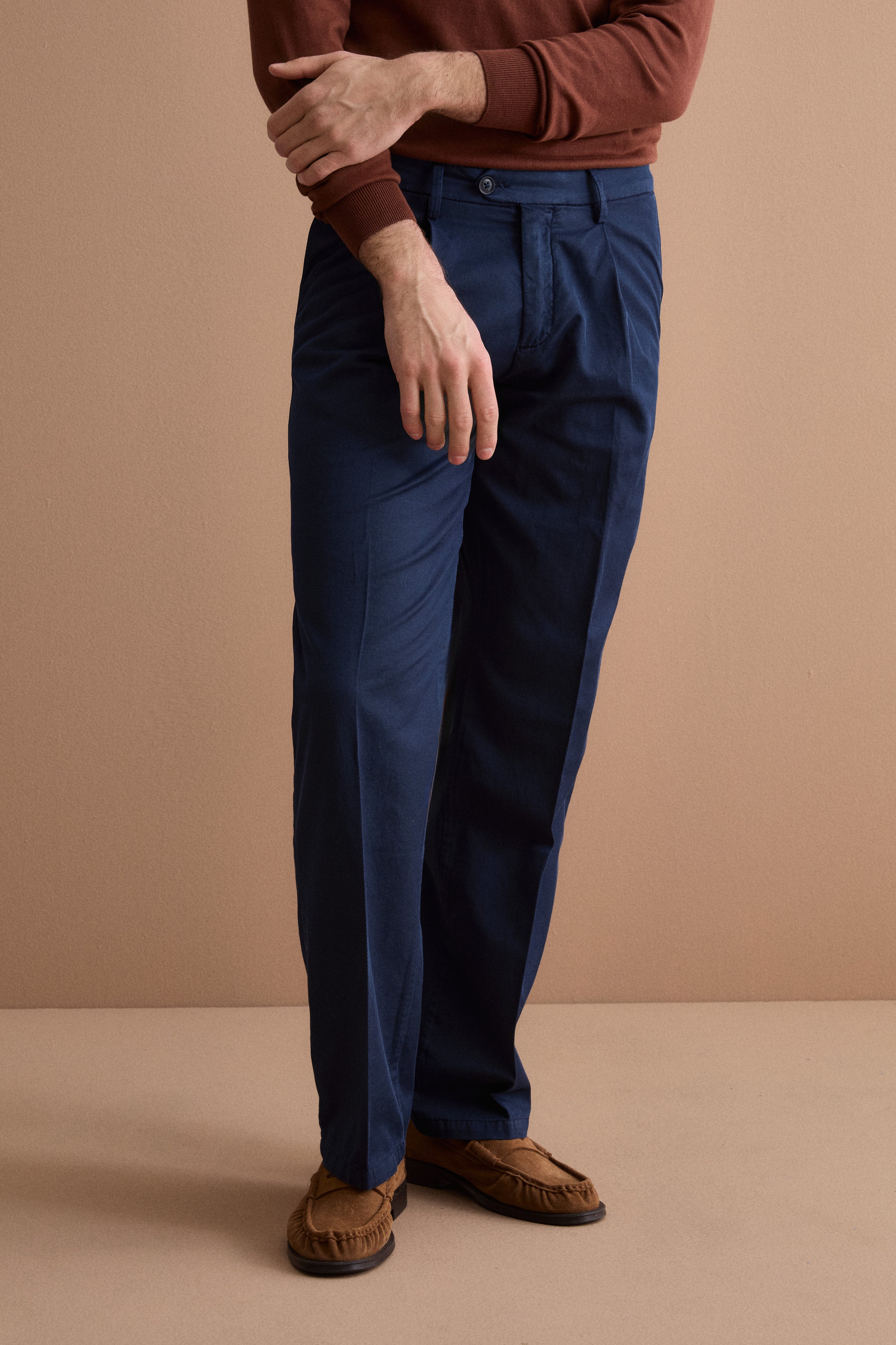 Pantalone Wide Fit in Misto Lino con Pinces - BLU