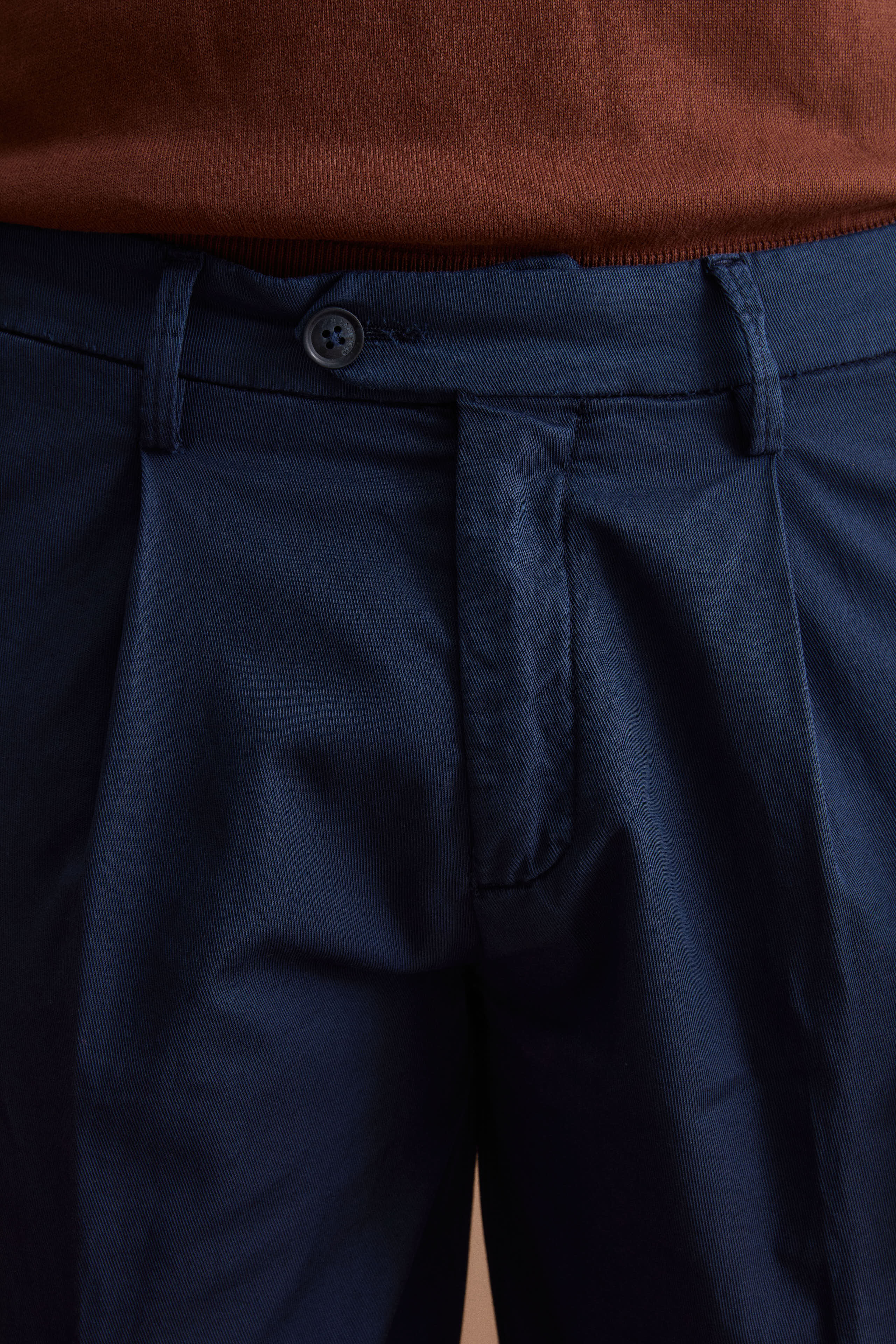 Pantalone Wide Fit in Misto Lino con Pinces - BLU