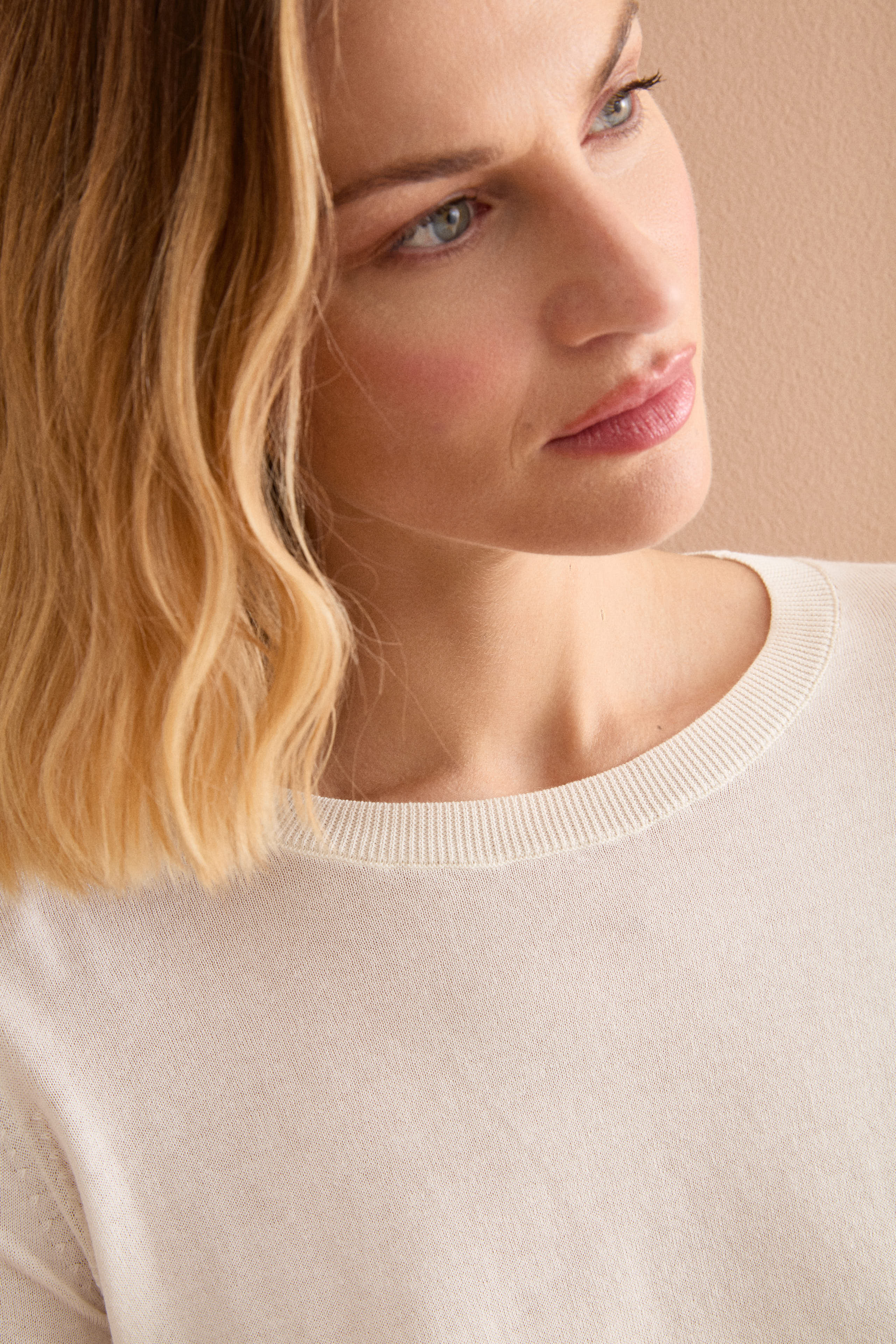 Maglia Girocollo Boxy in Cotone - PANNA