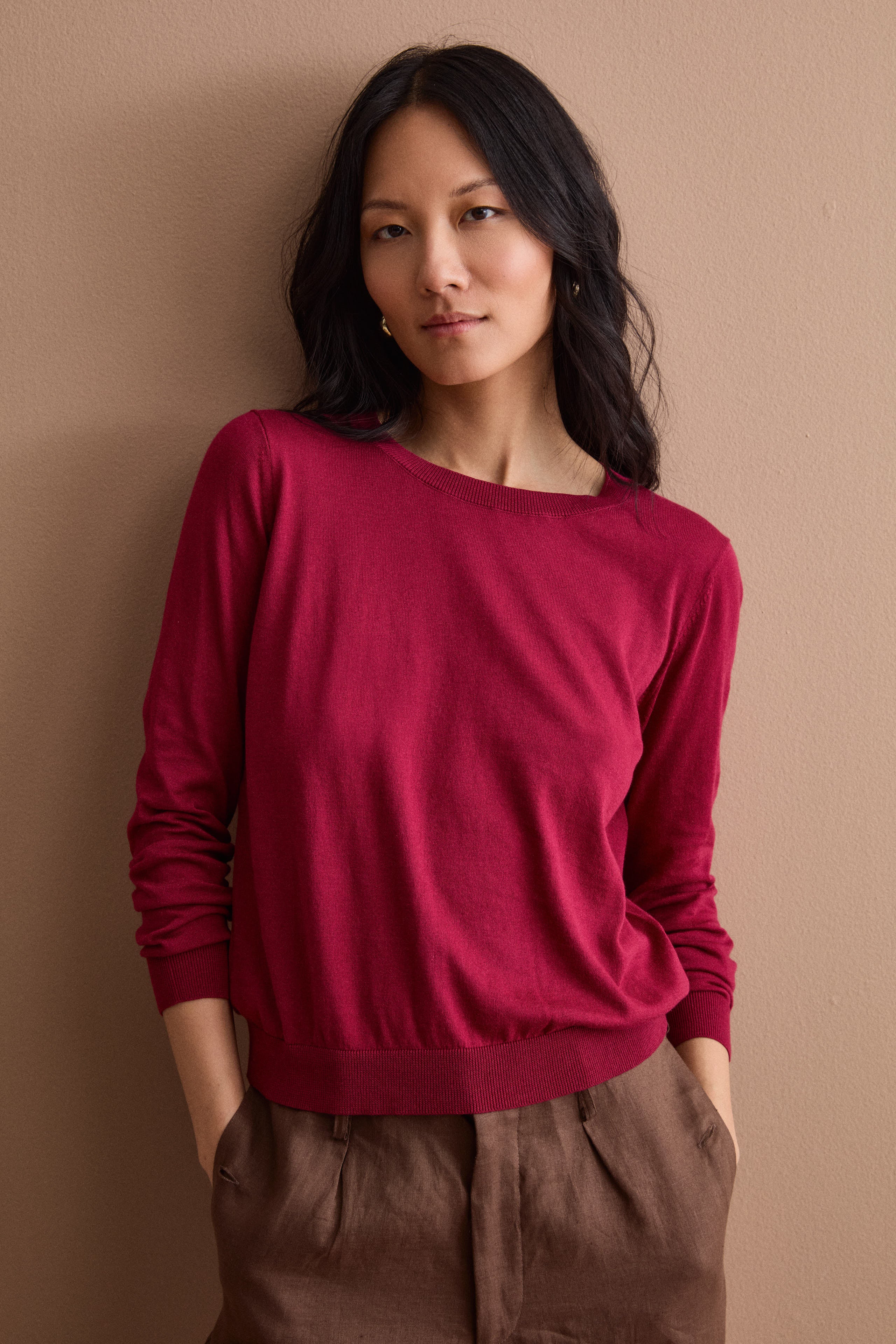 Maglia Girocollo Boxy in Cotone - BORDEAUX