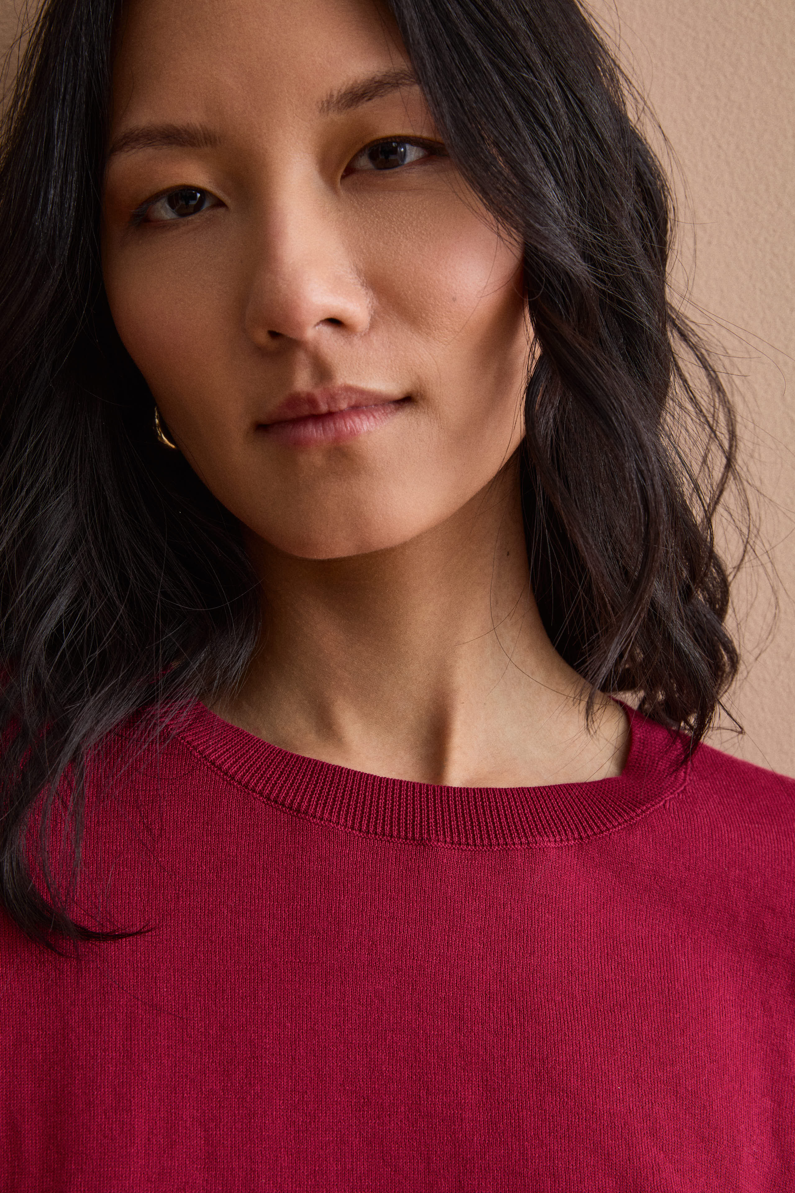 Maglia Girocollo Boxy in Cotone - BORDEAUX